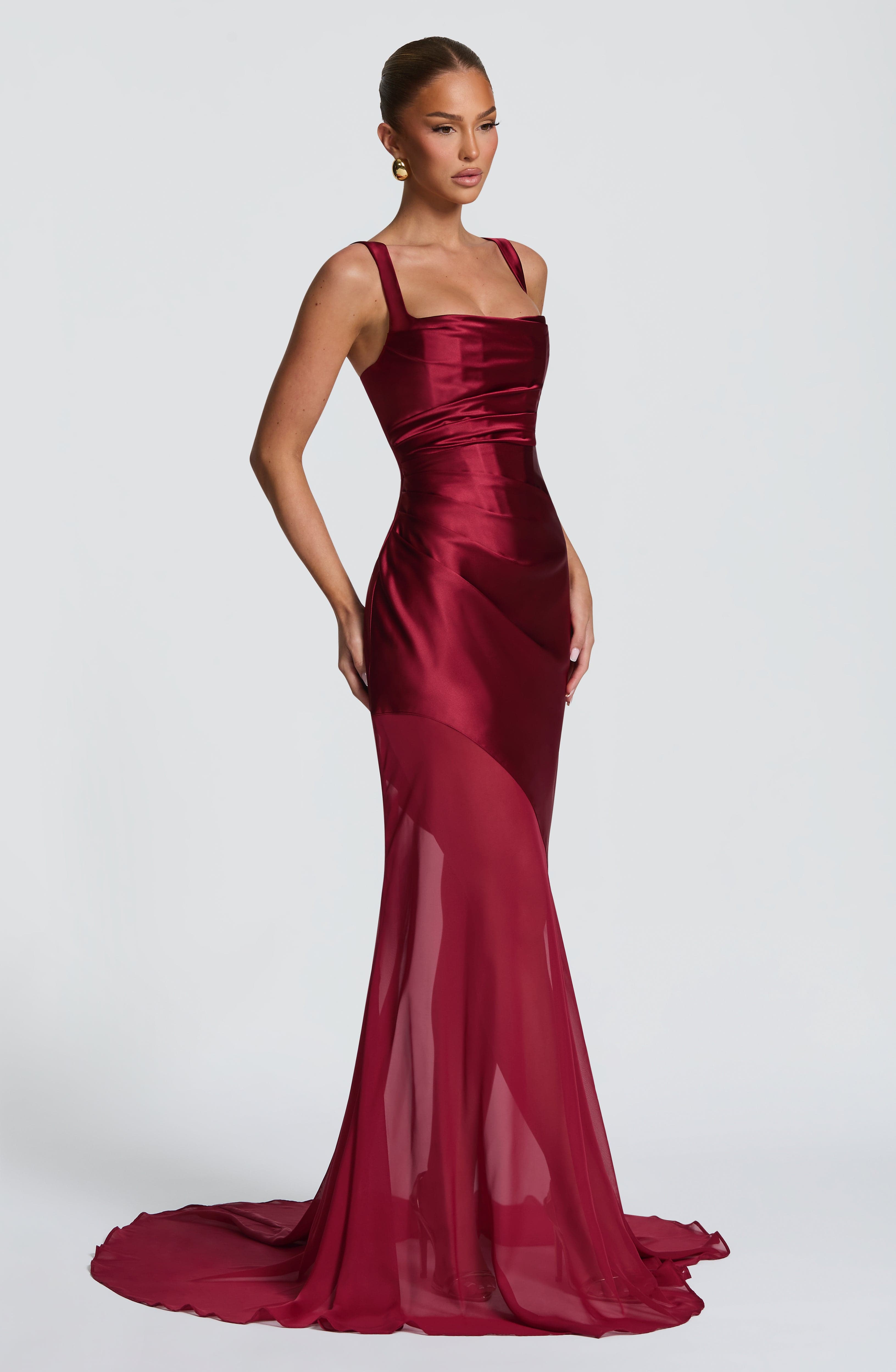 Bordo Eliza Maxi Elbise