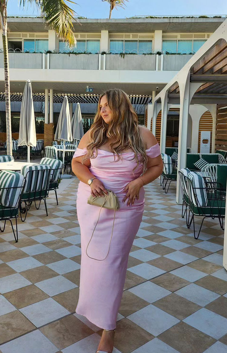 Ella Açık Pembe Off-Shoulder Maxi Elbise