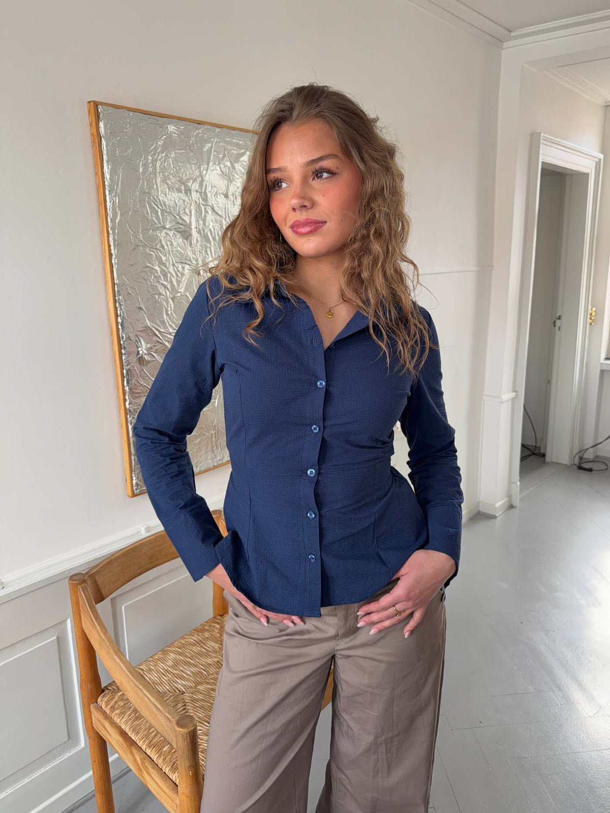 Alberte Slim Fit Lacivert Gömlek
