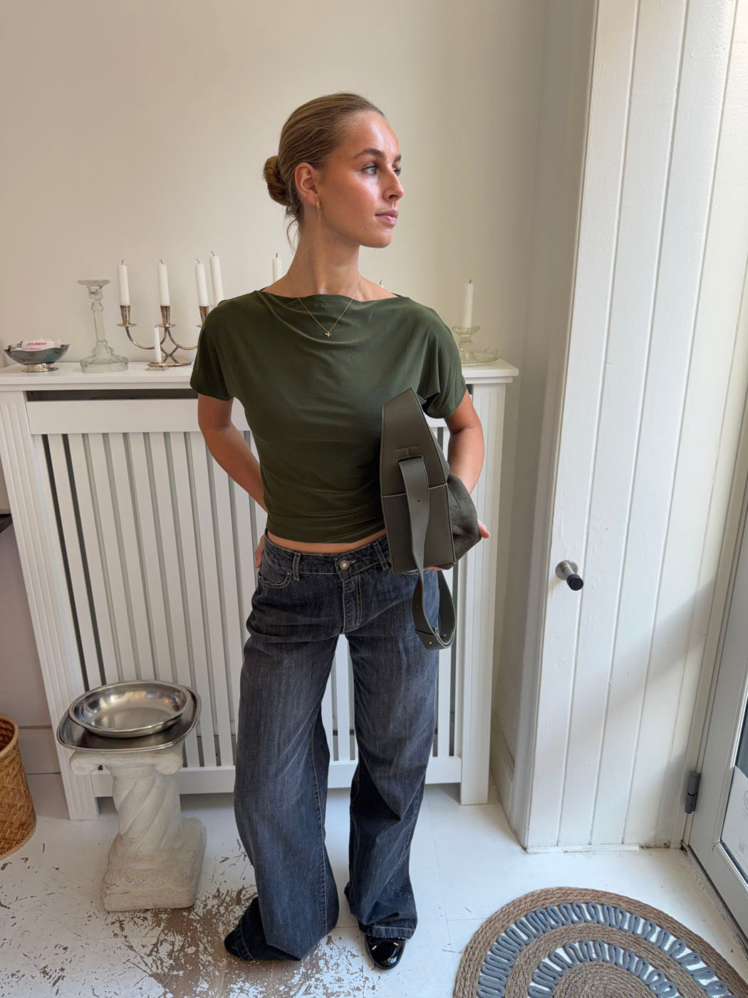 Florine Haki Renk Slim Fit Tişört