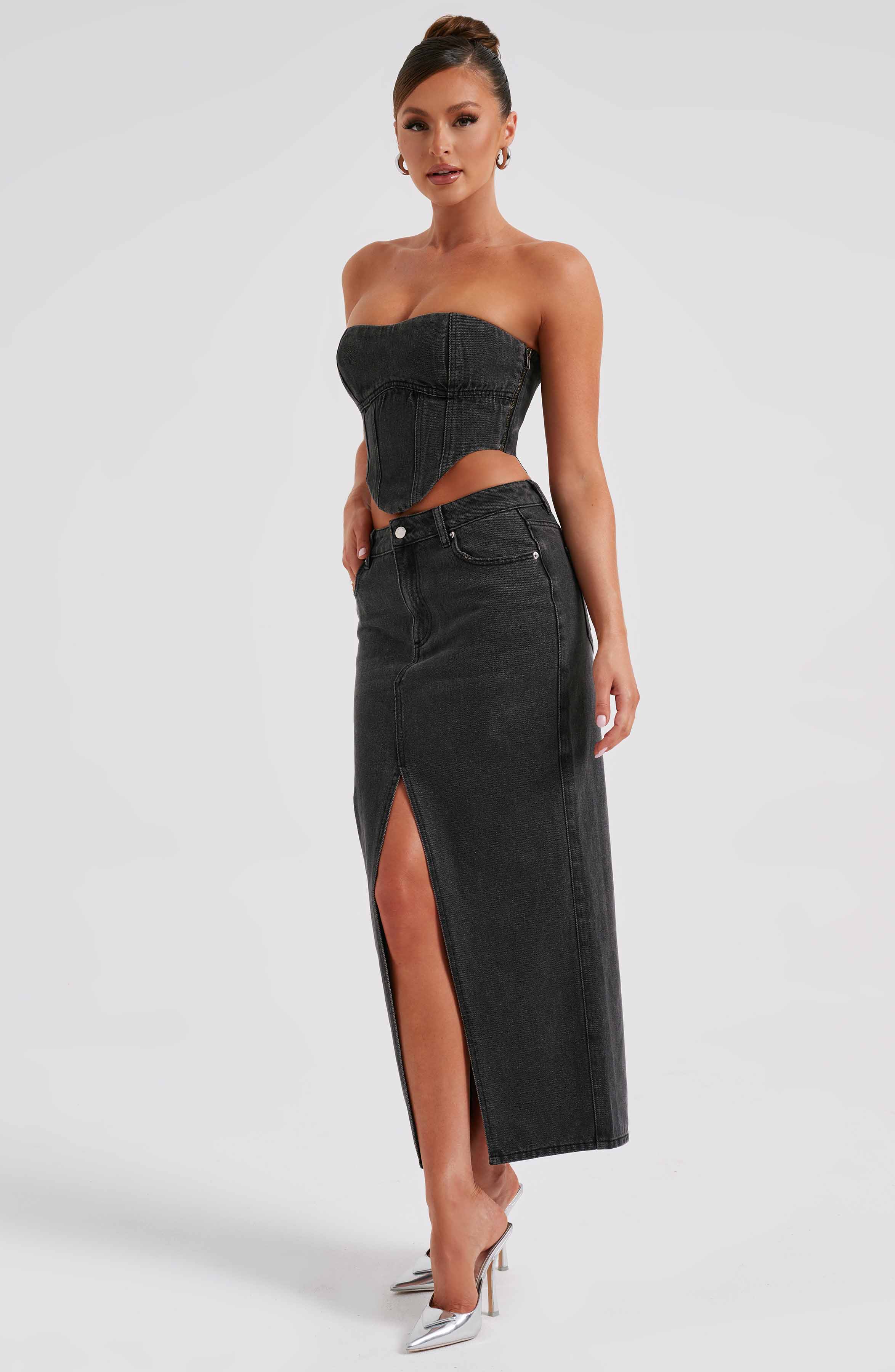 Siyah Flor Maxi Etek