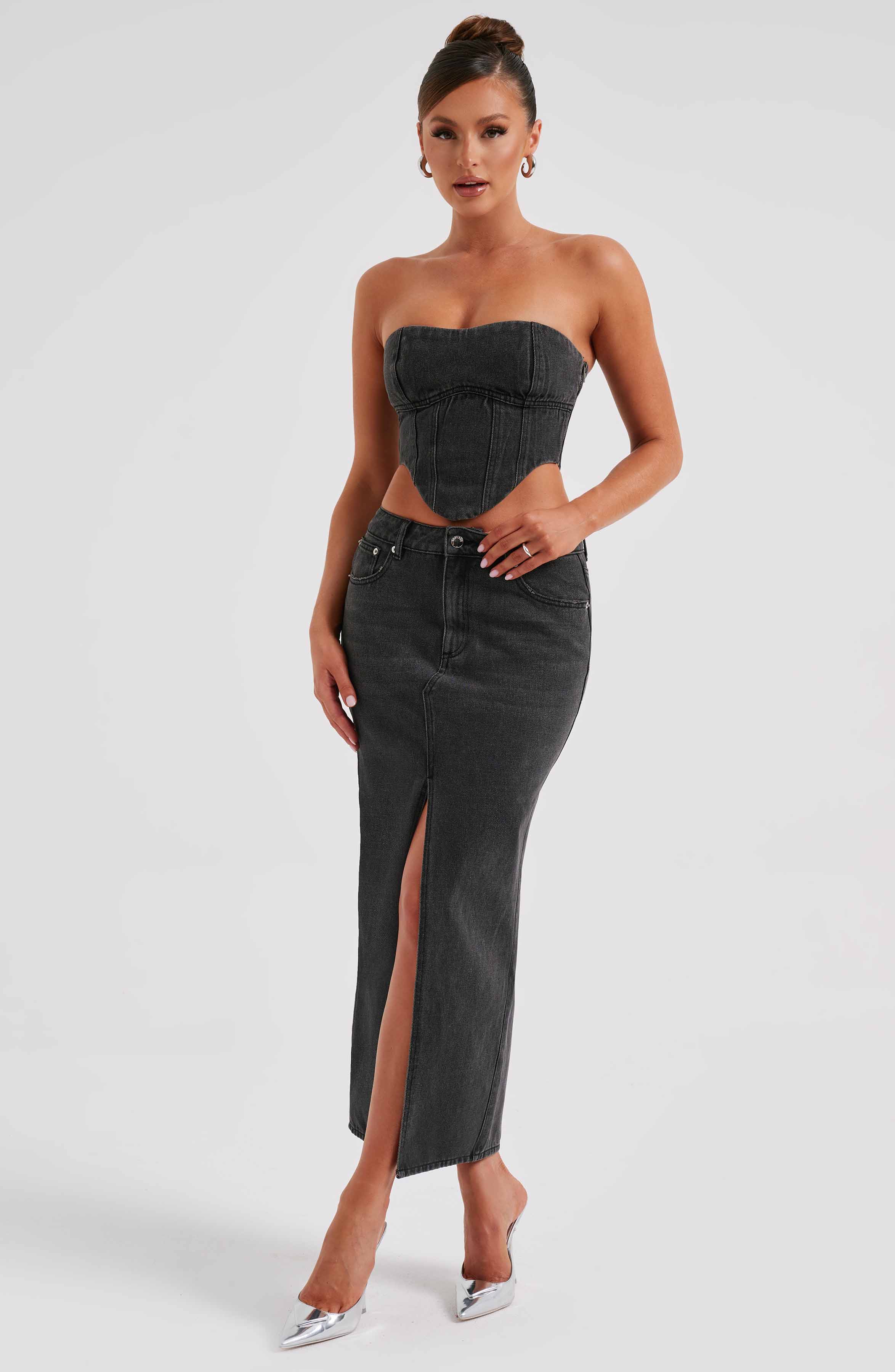 Siyah Flor Maxi Etek