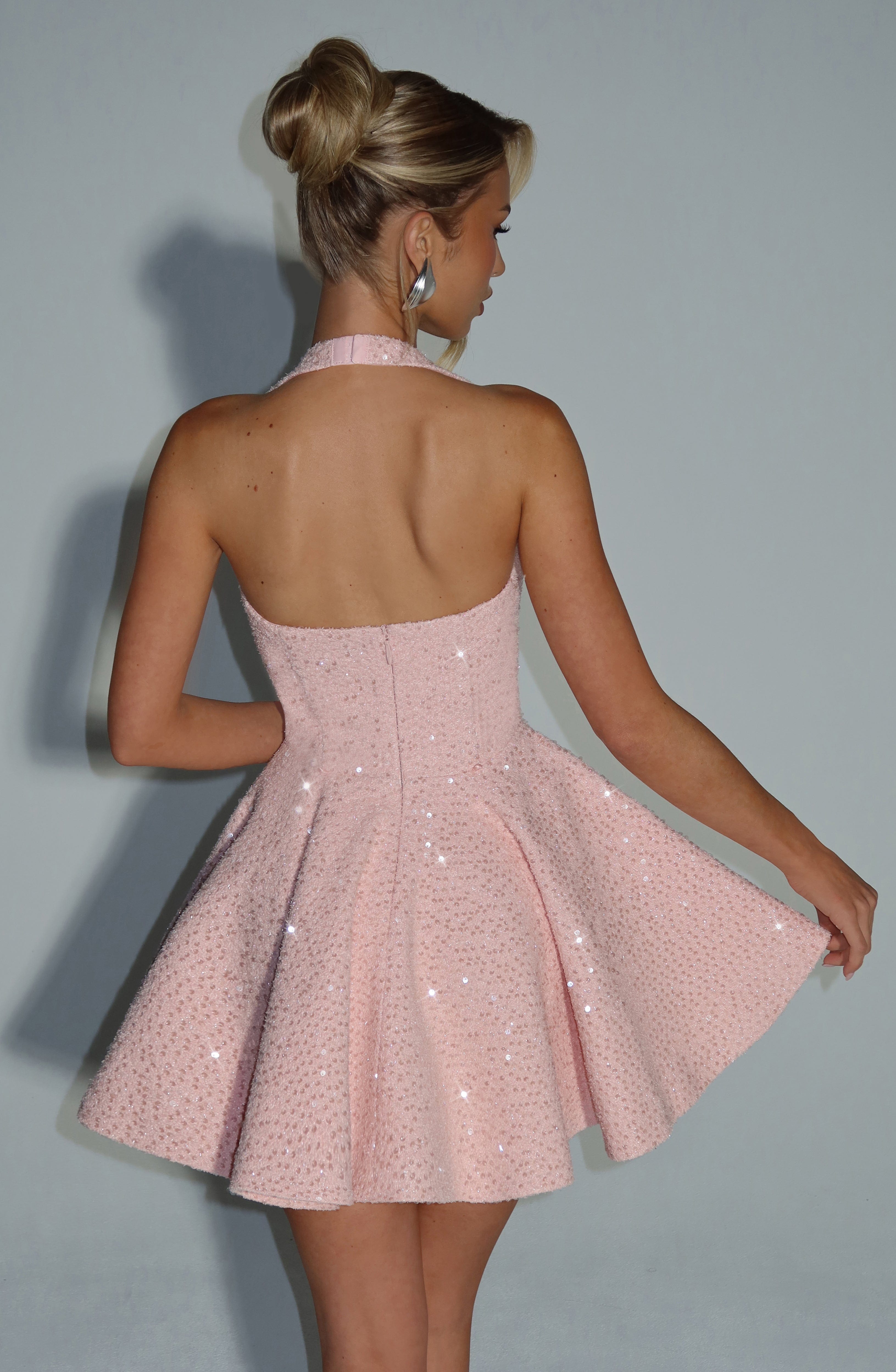 Pembe Georgette Mini Elbise