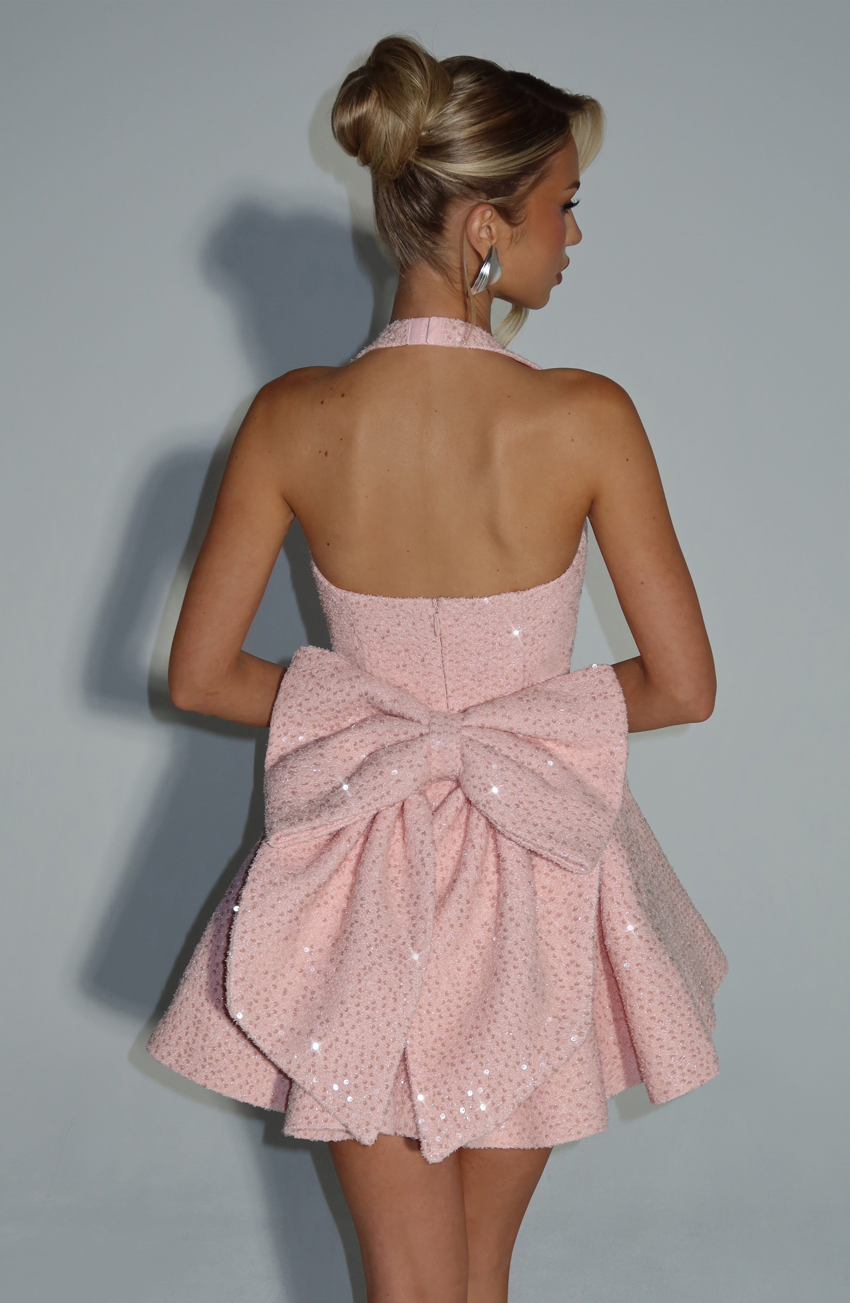 Pembe Georgette Mini Elbise
