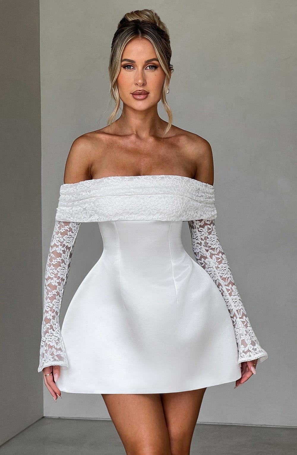 Georgianna Mini Ekru Elbise