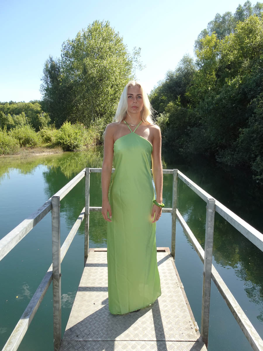 Yeşil Talia Halter Saten Elbise