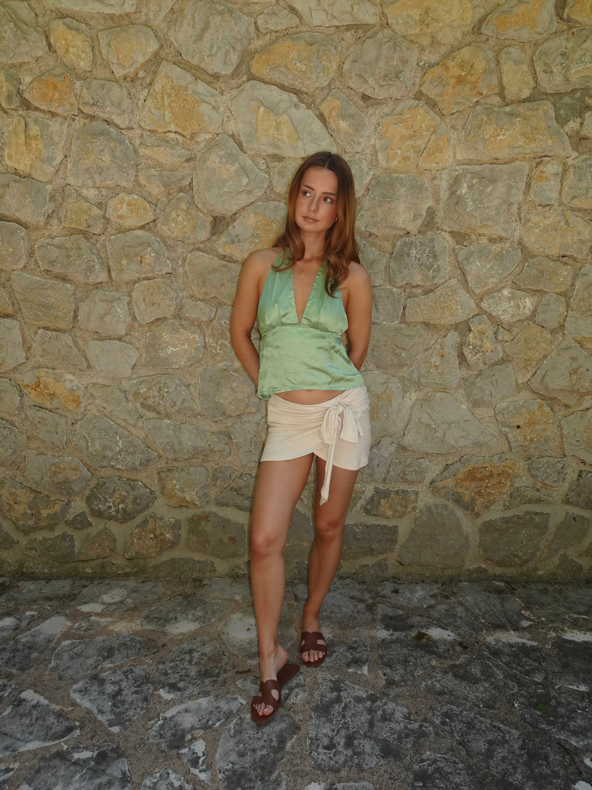 Yeşil Ariene Halter Yaka Bluz
