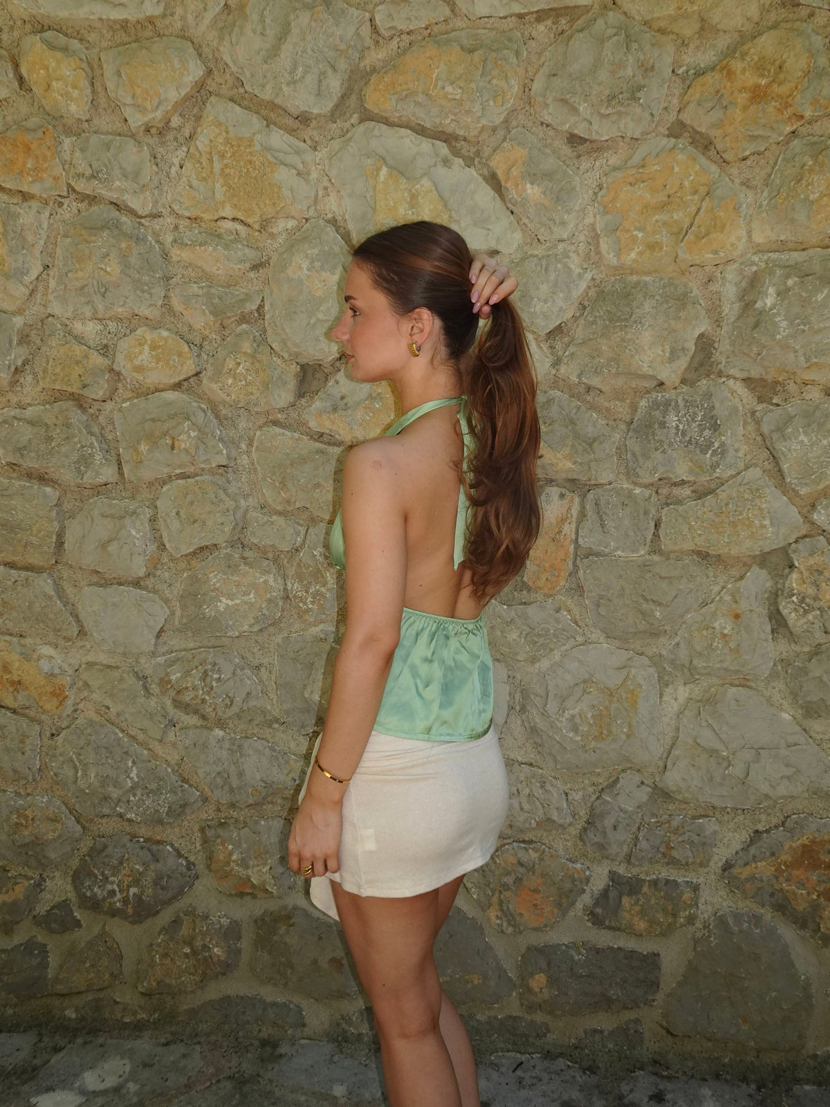 Yeşil Ariene Halter Yaka Bluz
