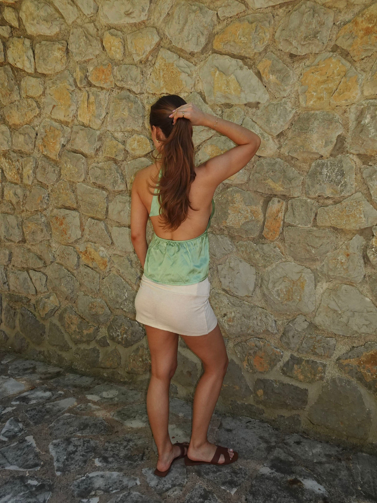 Yeşil Ariene Halter Yaka Bluz