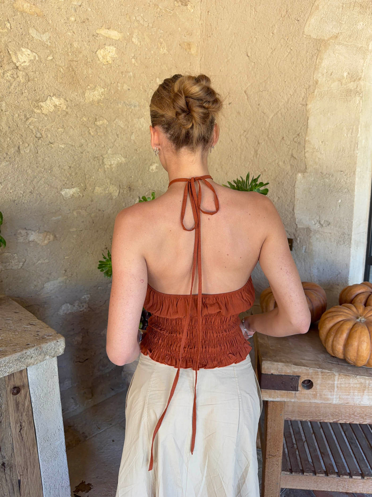 Tinnia Turuncu Halter Yaka Bluz