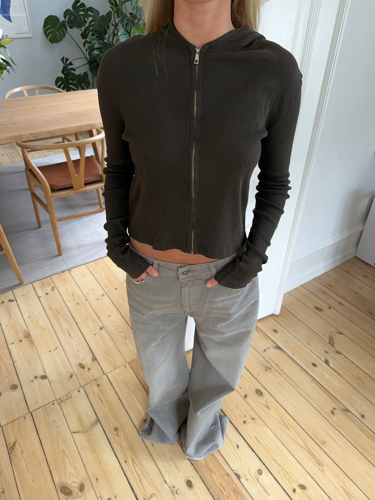 Isaline Kahverengi Kapüşonlu Ribana Sweatshirt