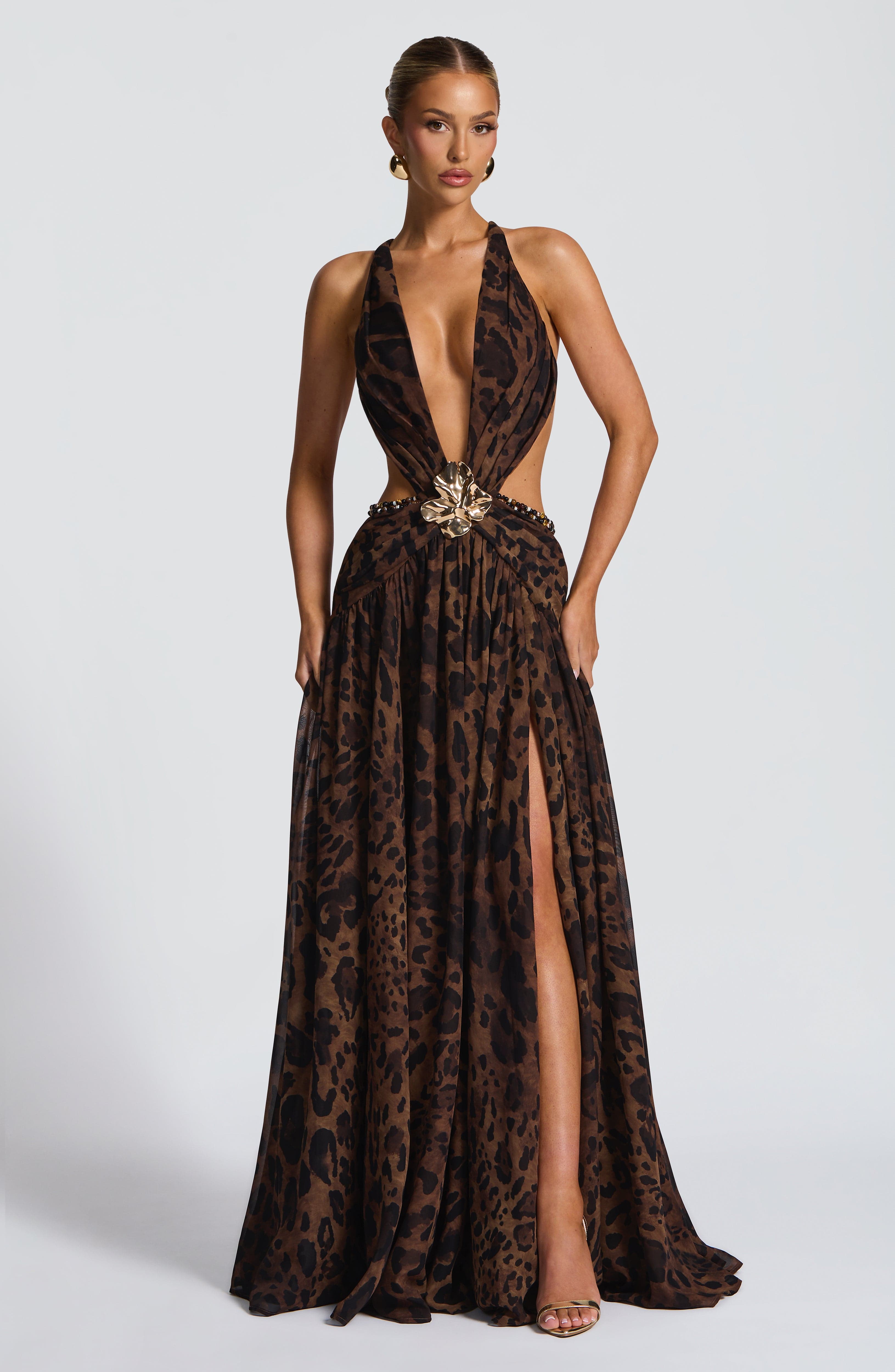 Leopar Desenli Indianna Maxi Elbise