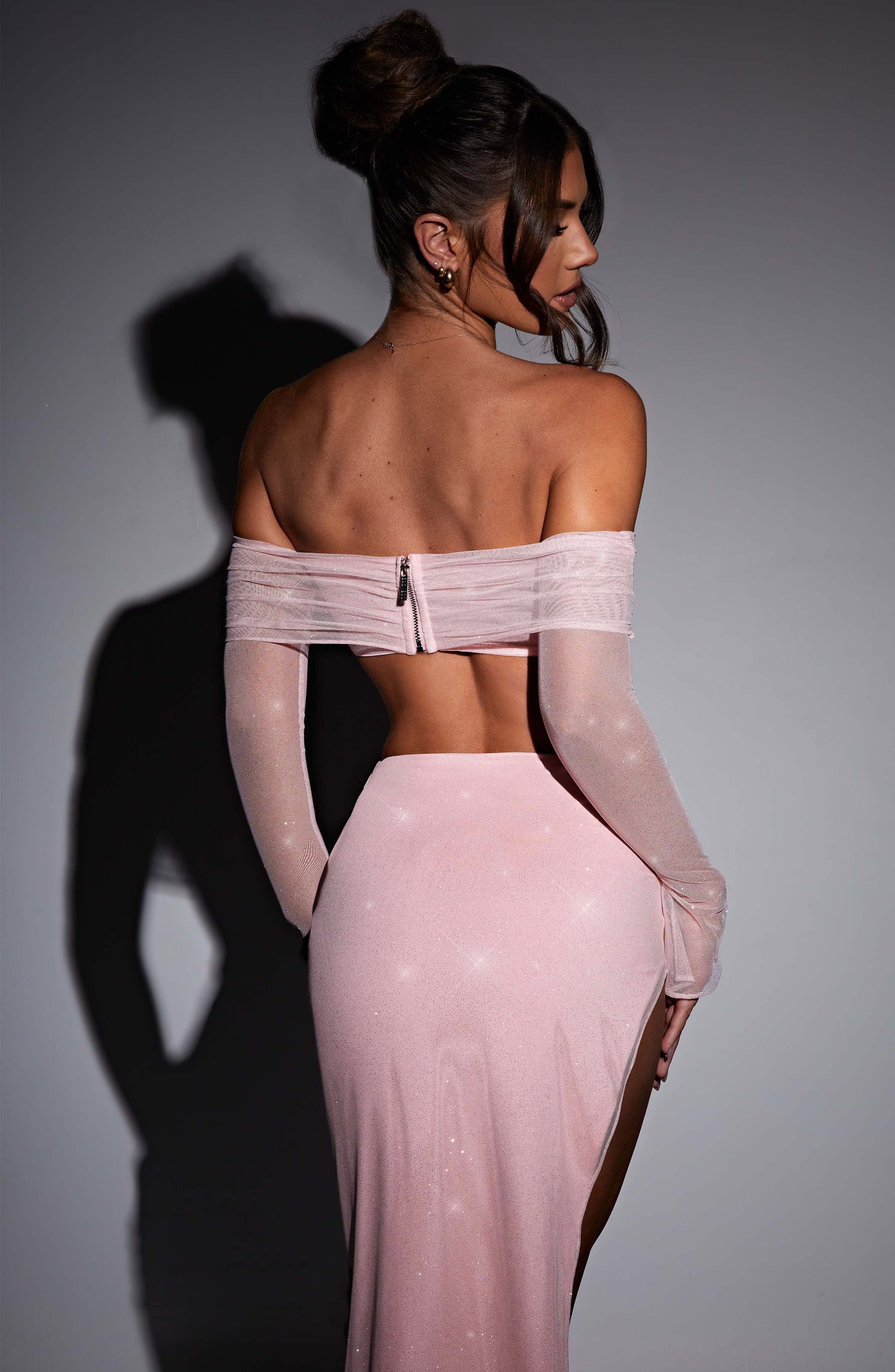 Jana Pembe Işıltılı Maxi Etek