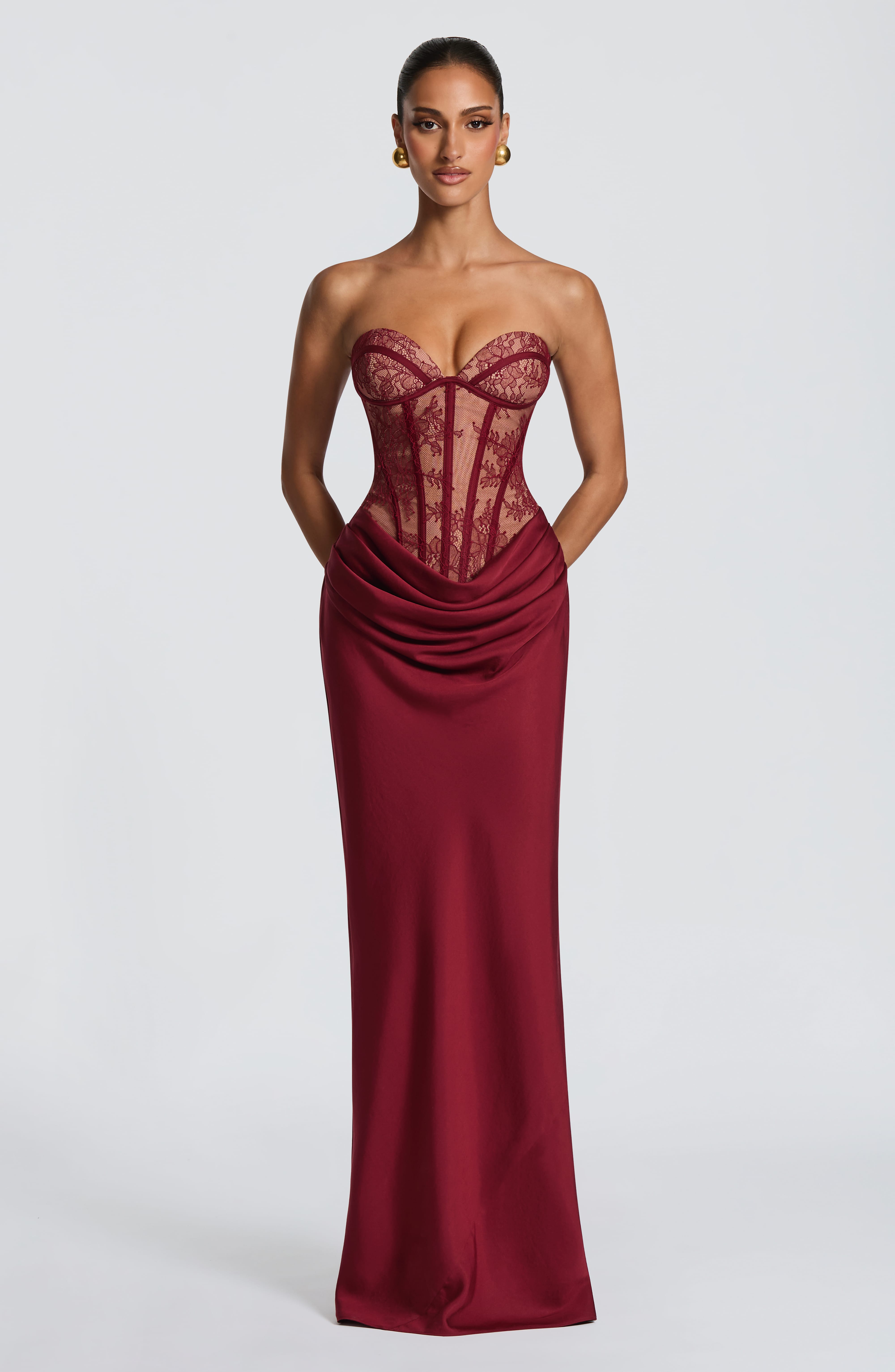 Bordo Kathleen Maxi Elbise