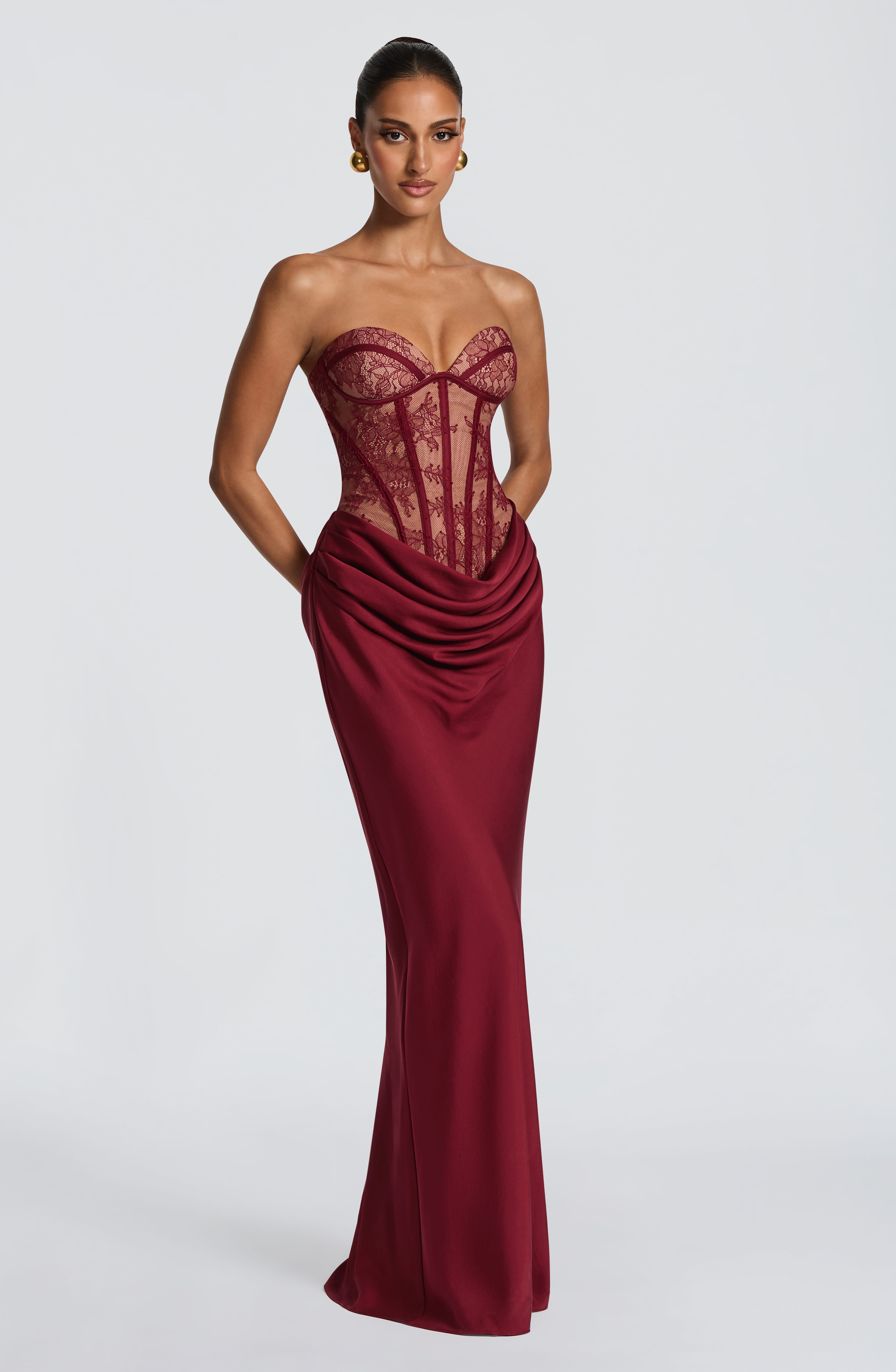 Bordo Kathleen Maxi Elbise