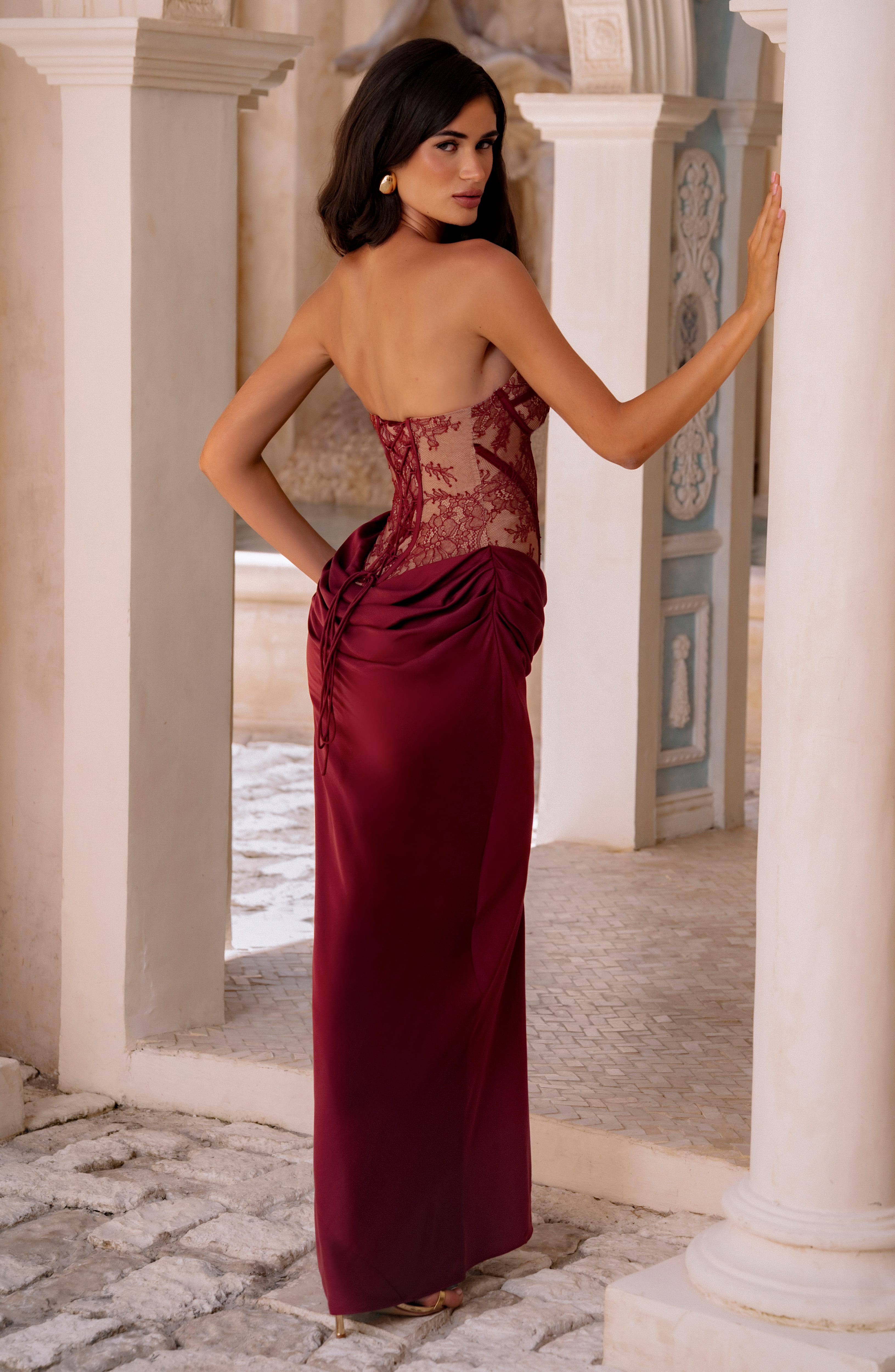Bordo Kathleen Maxi Elbise