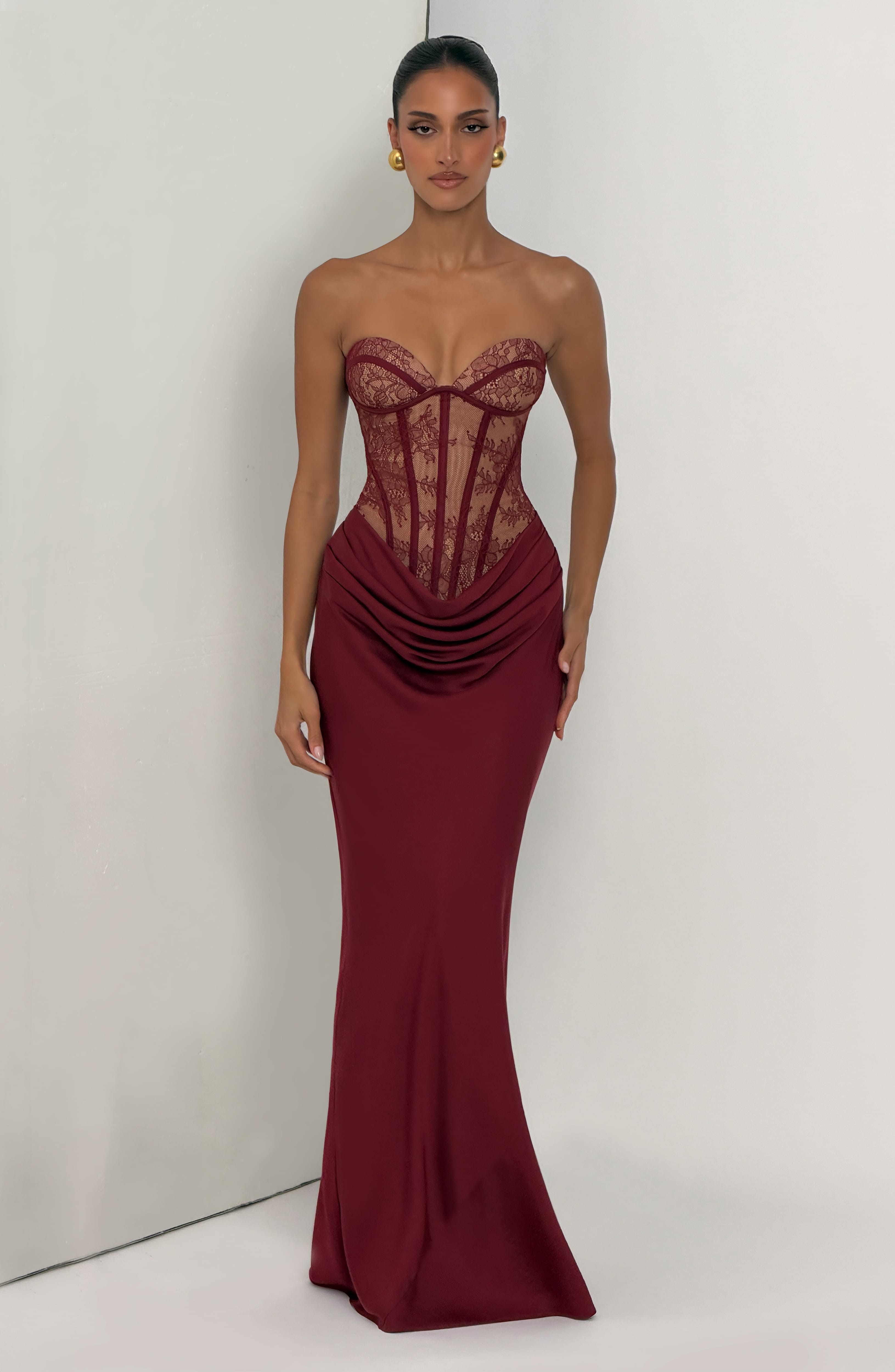 Bordo Kathleen Maxi Elbise