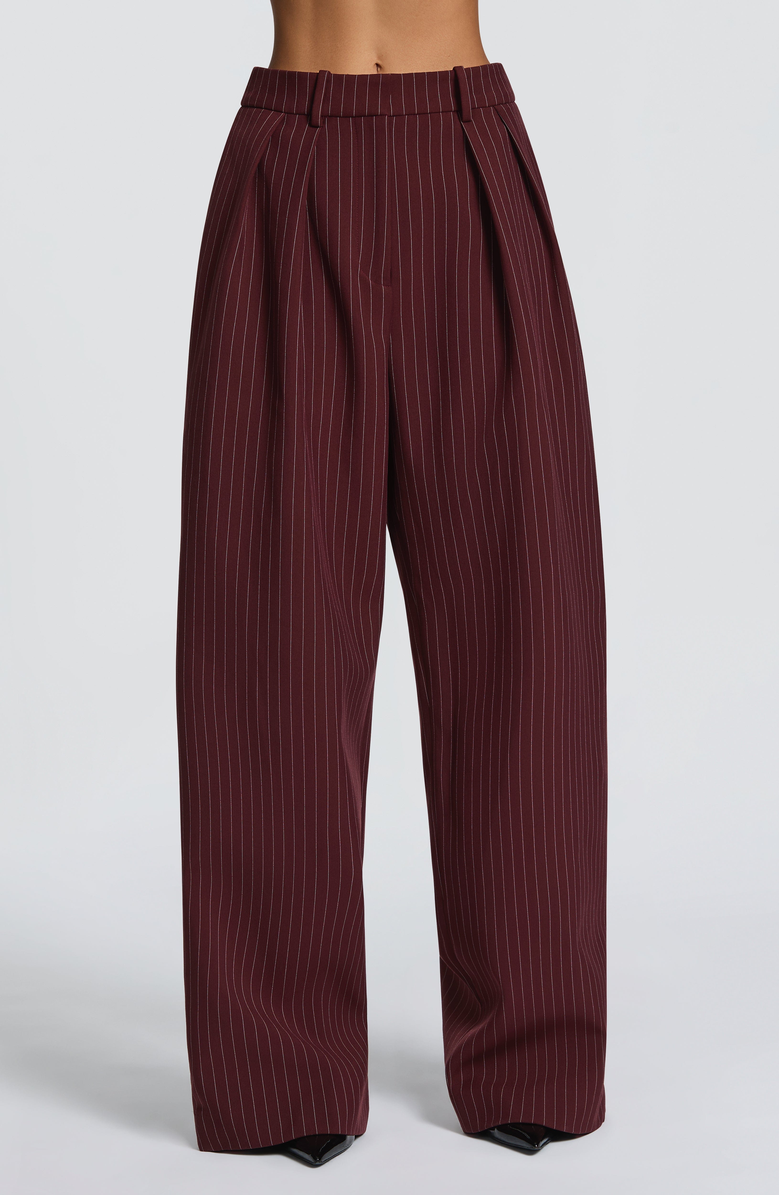 Bordo Çizgili Kirsty Pantolon