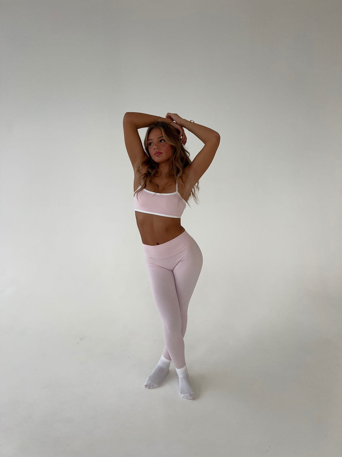 Açık Pembe Yüksek Bel Esnek Spor Tayt