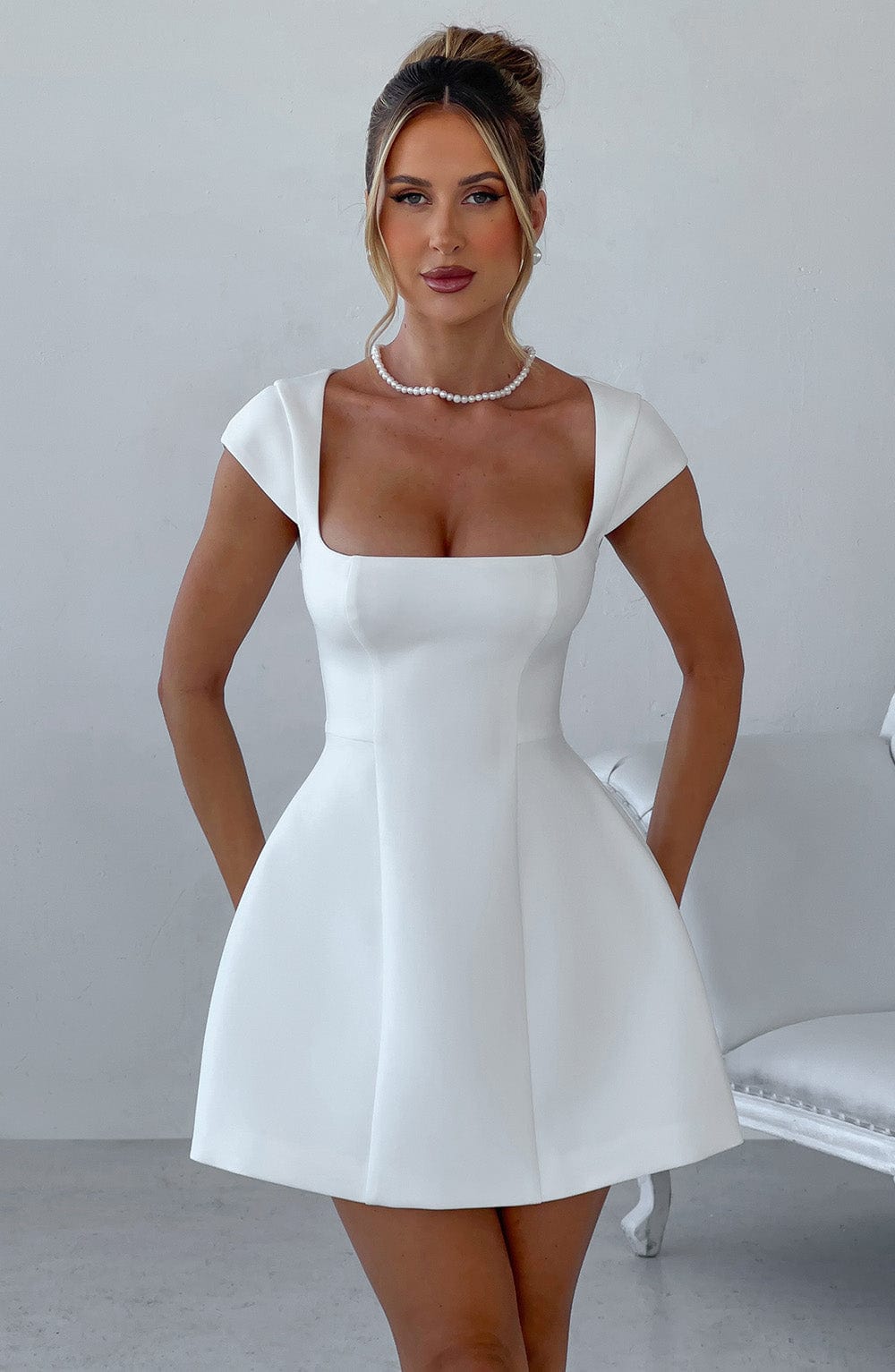 Lena Mini Ekru Elbise