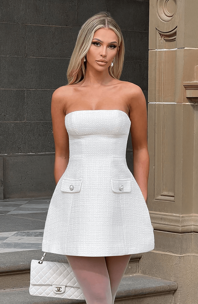 Ekru Renk Lottie Mini Elbise
