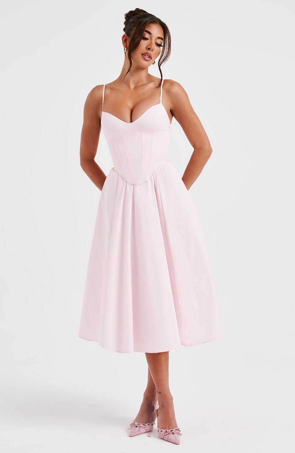 Pembe Mariella Midi Elbise