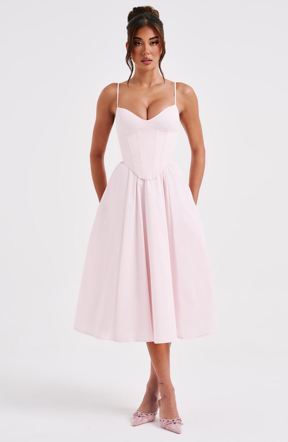 Pembe Mariella Midi Elbise