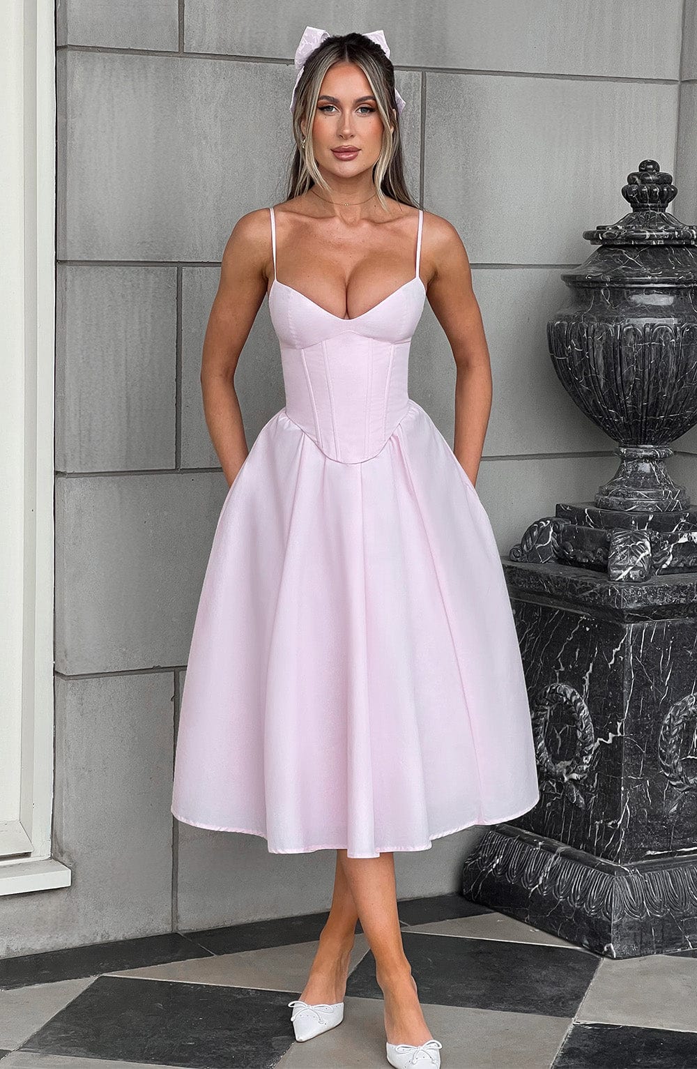 Pembe Mariella Midi Elbise