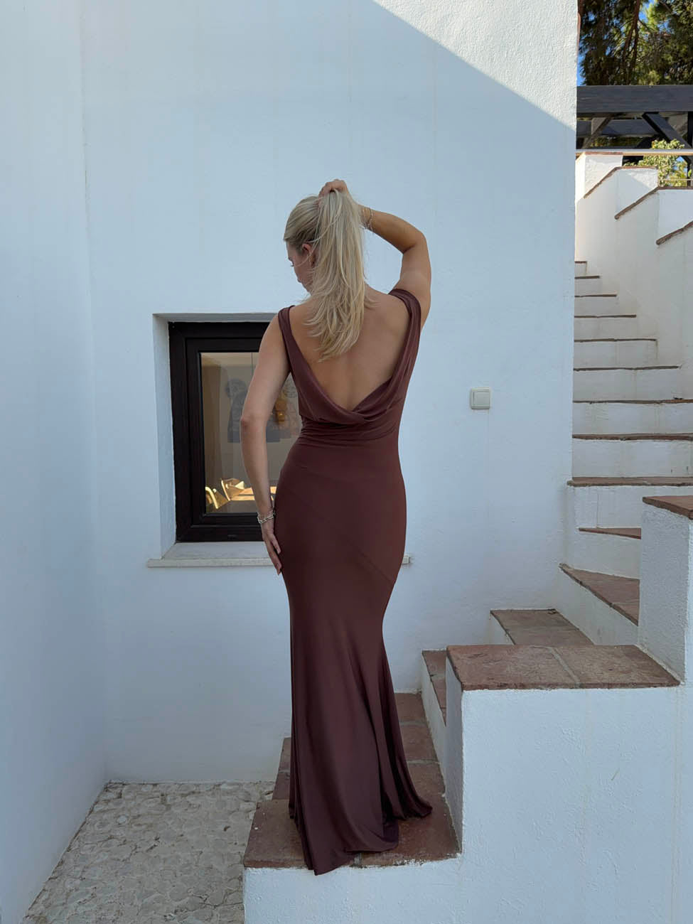 Flora Kahverengi Maxi Elbise