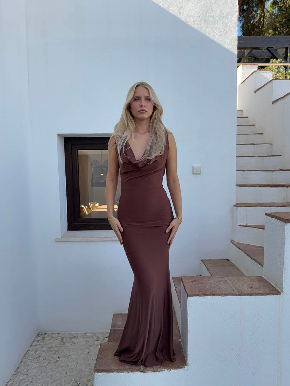 Flora Kahverengi Maxi Elbise