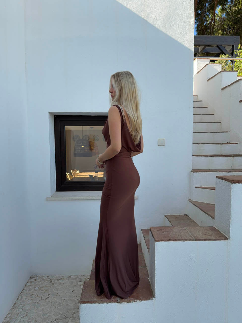 Flora Kahverengi Maxi Elbise