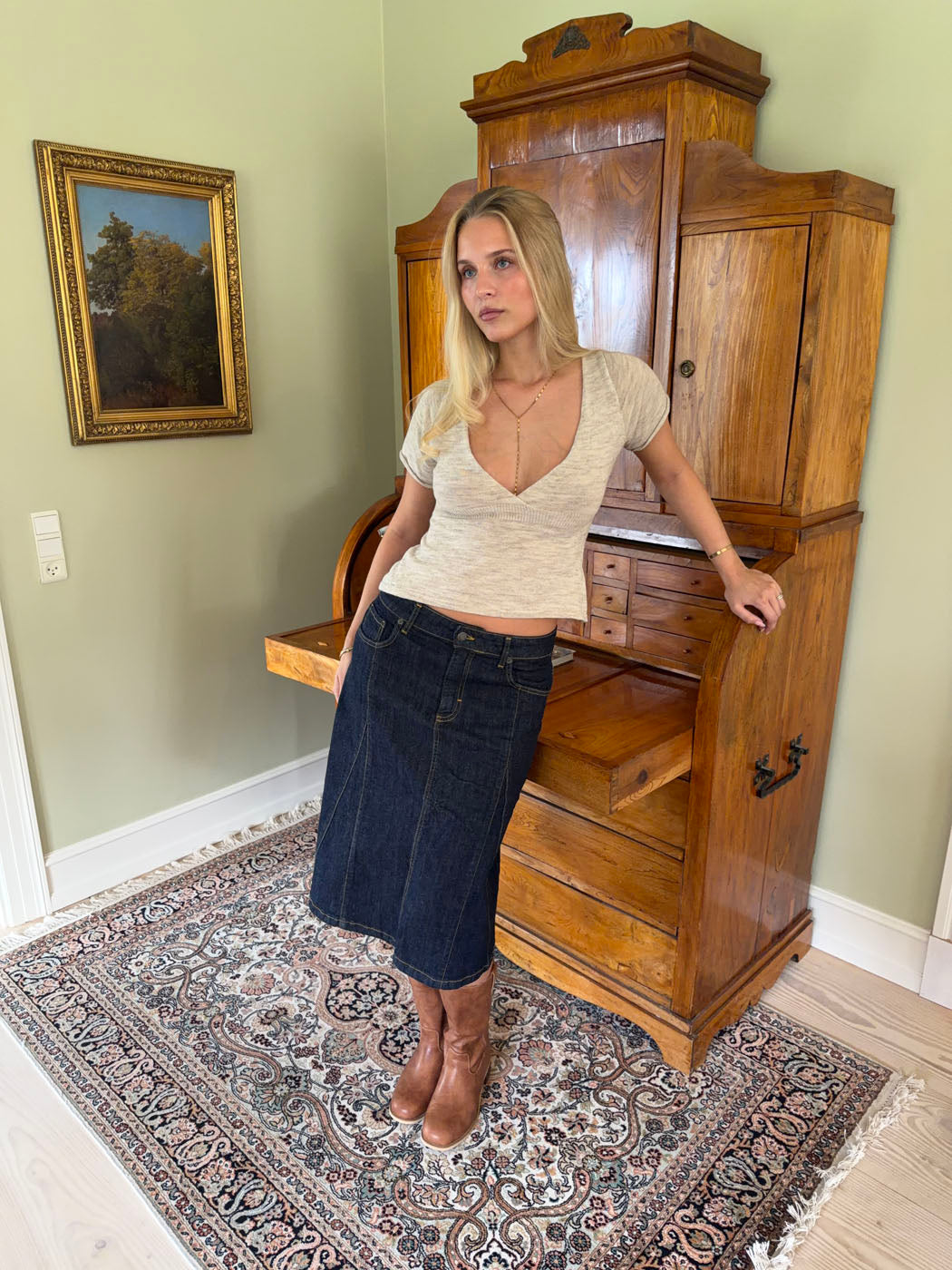 Koyu Denim Britta Midi Etek