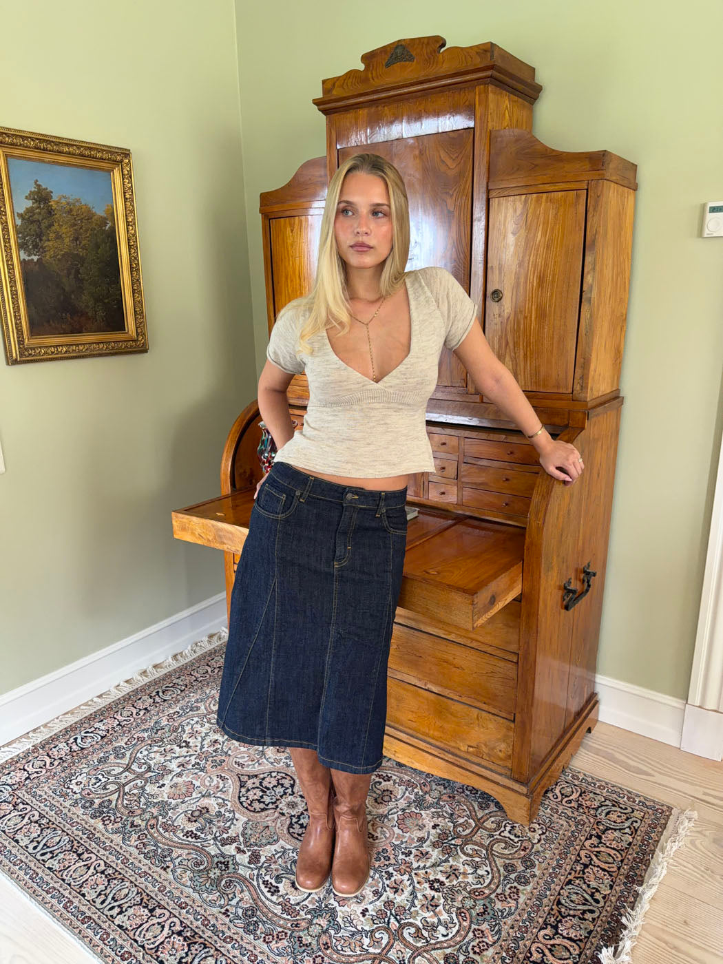 Koyu Denim Britta Midi Etek