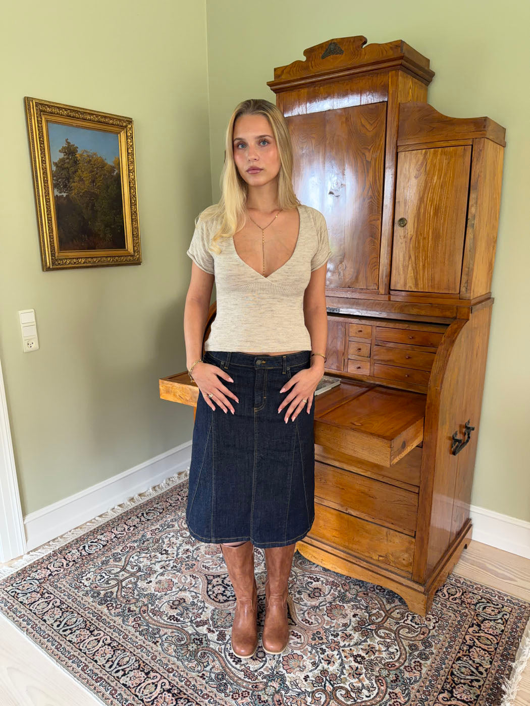 Koyu Denim Britta Midi Etek
