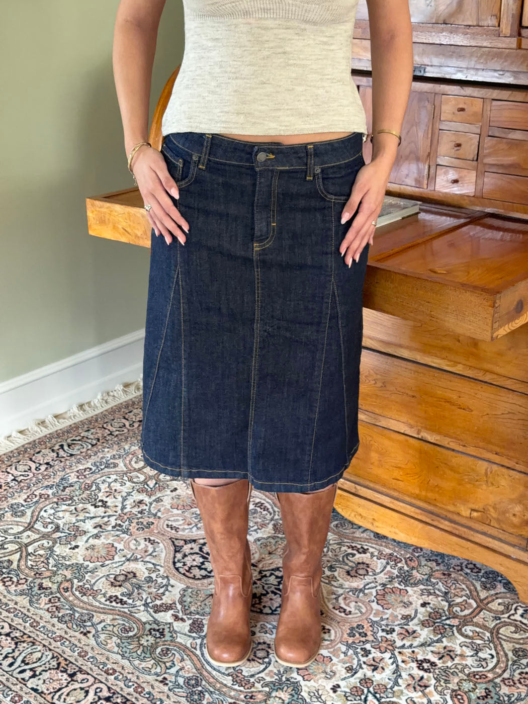 Koyu Denim Britta Midi Etek