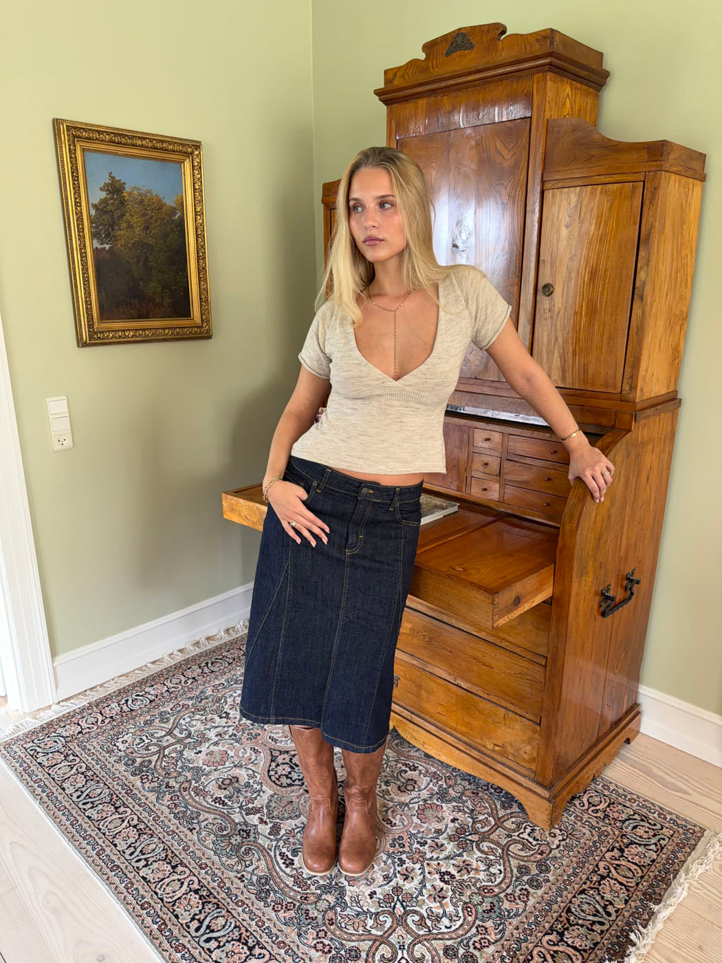 Koyu Denim Britta Midi Etek