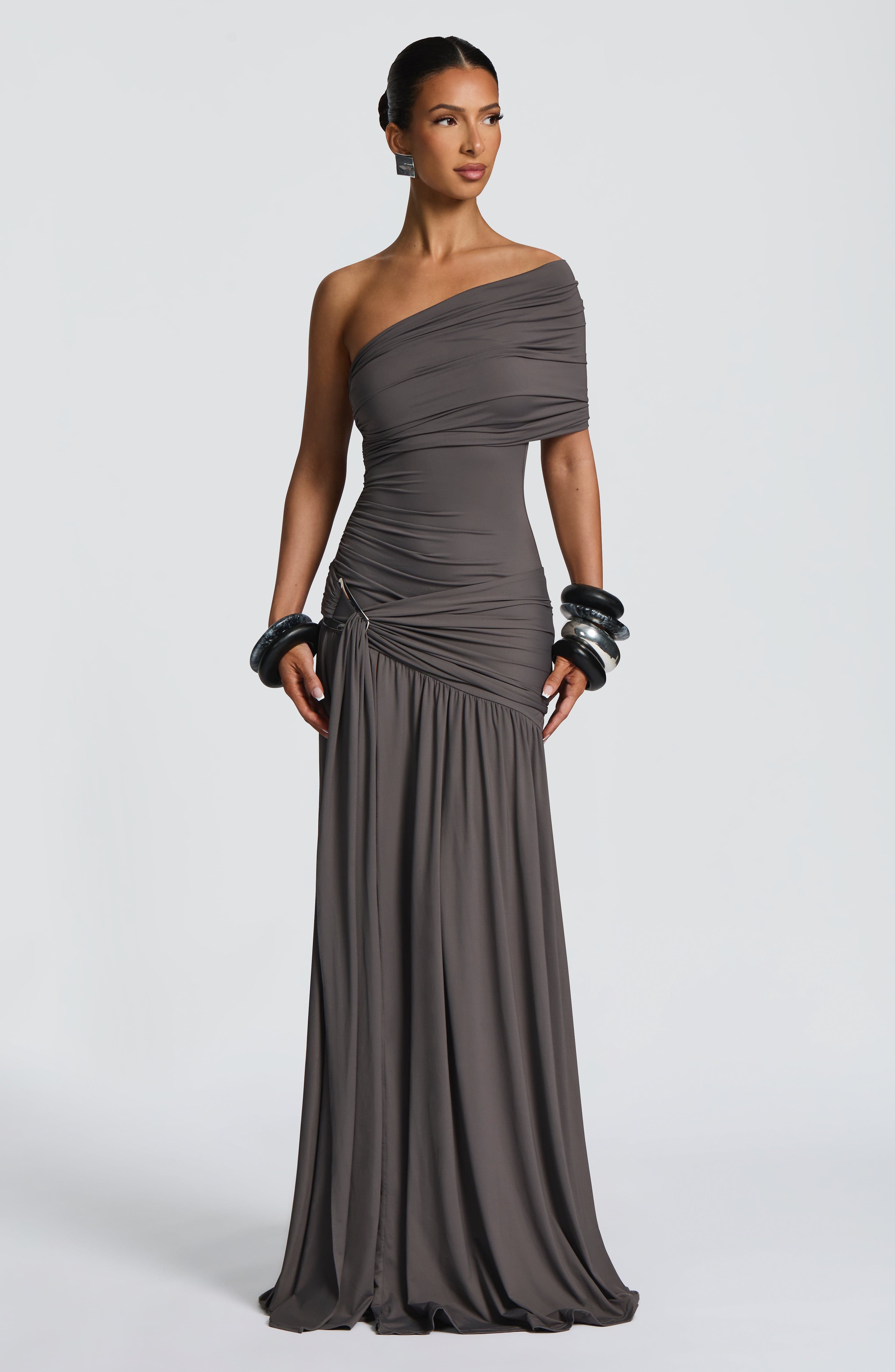 Monica Maxi Antrasit Elbise