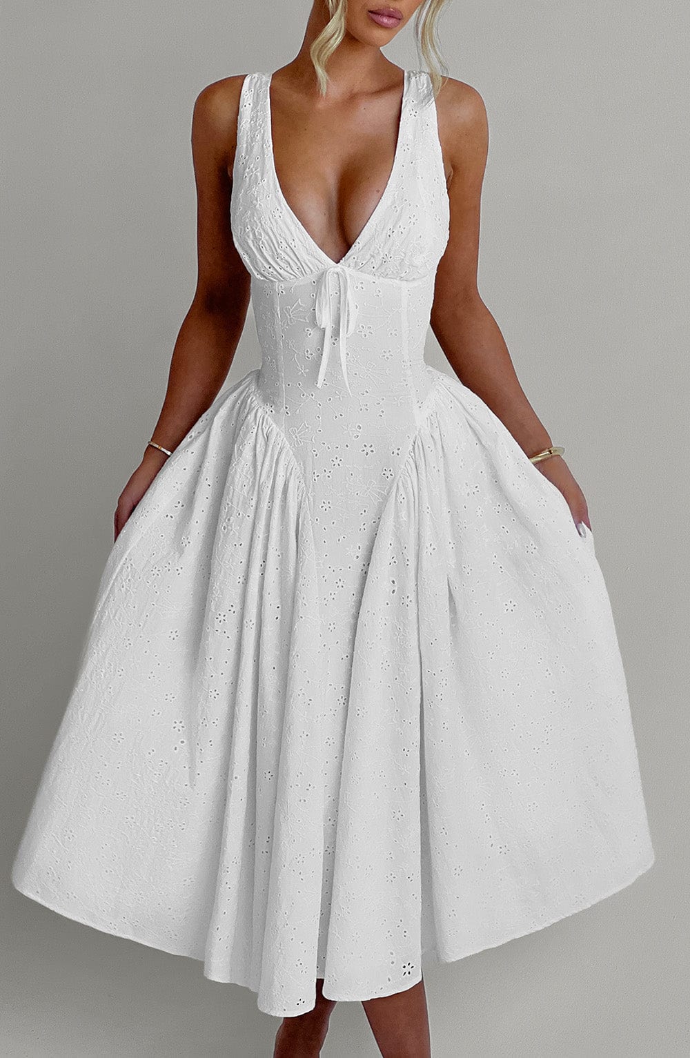Monroe Midi Krem Elbise