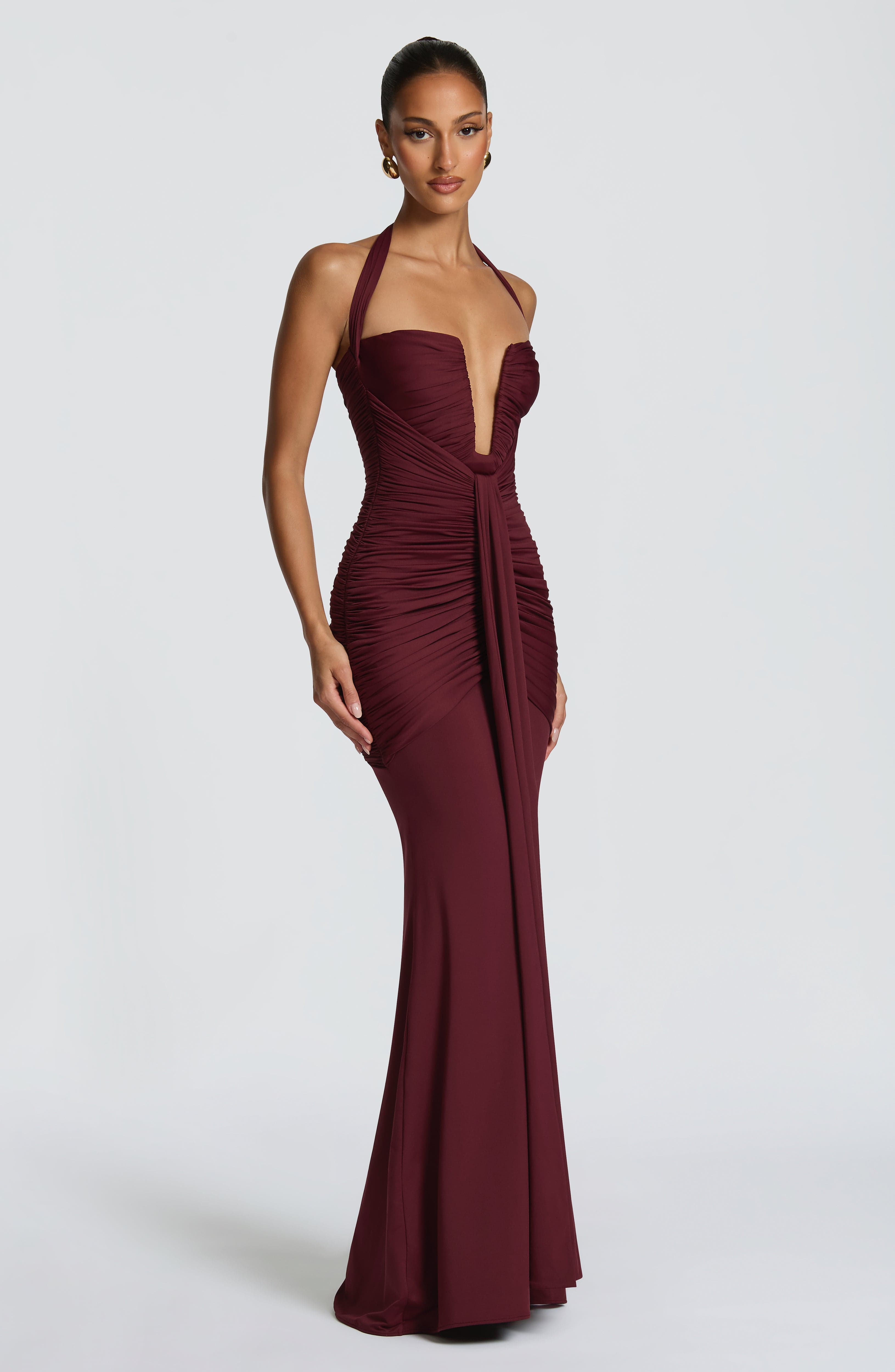 Morrigan Kiraz Vernik Maxi Elbise