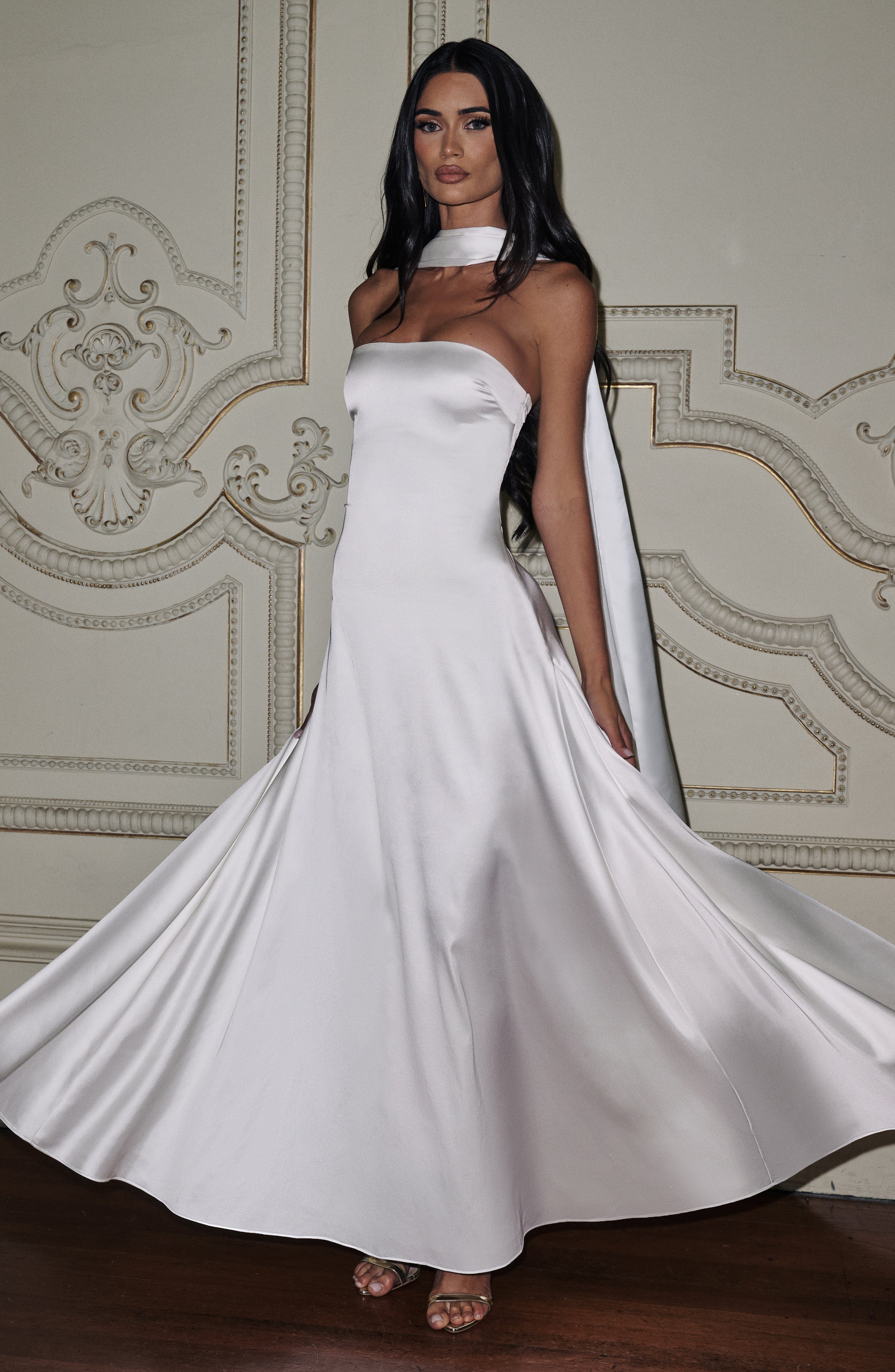 Morven Ekru Maxi Elbise