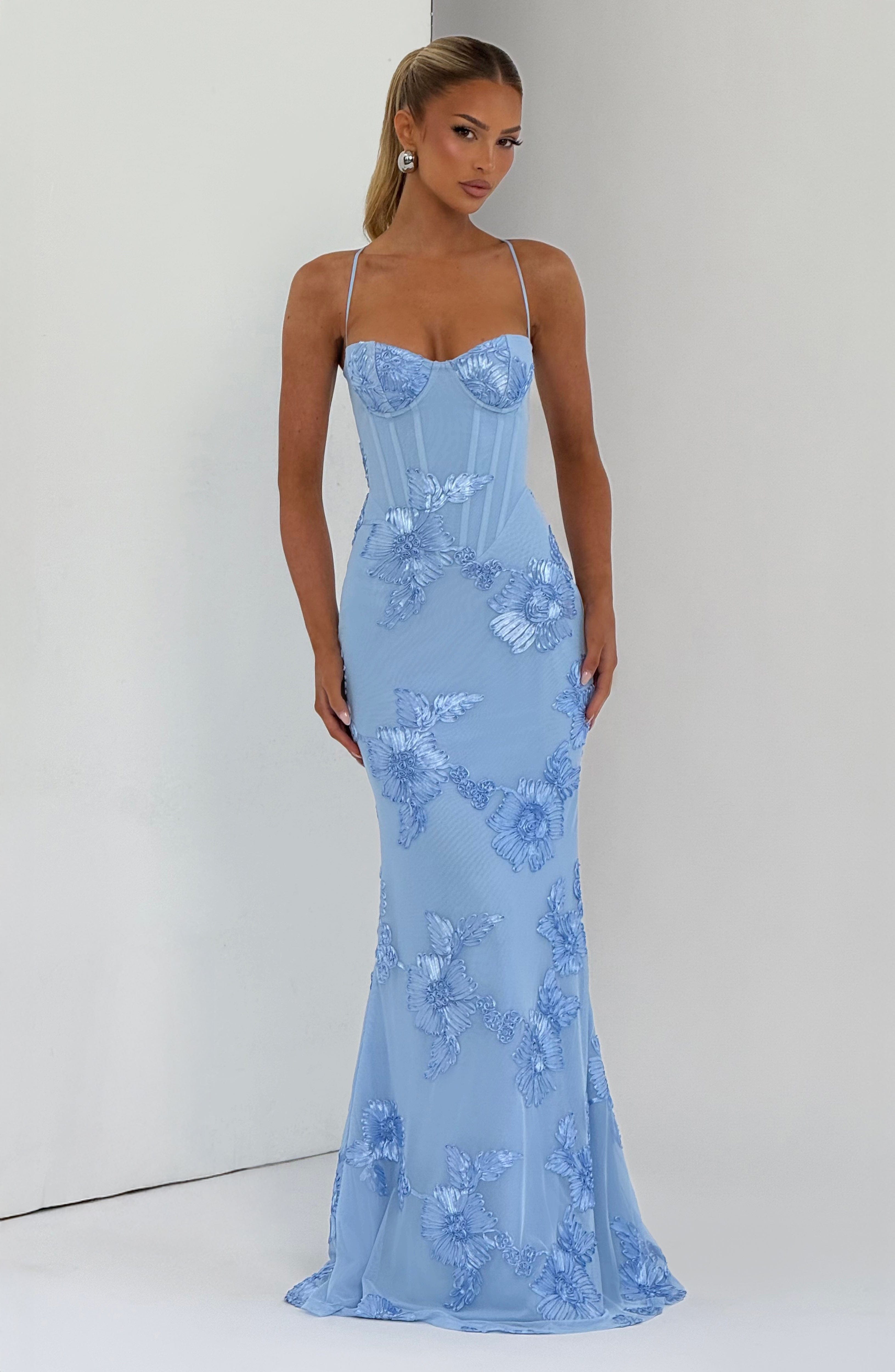 Nefertiti Buz Mavisi Maxi Elbise