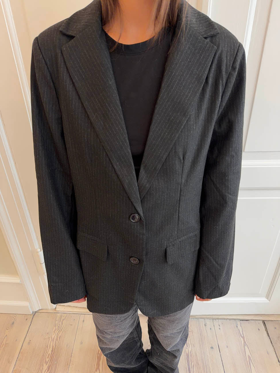 Anine Siyah Çizgili Blazer Ceket
