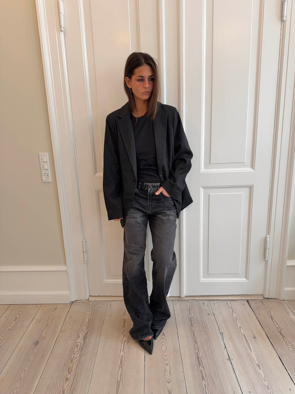 Anine Siyah Çizgili Blazer Ceket