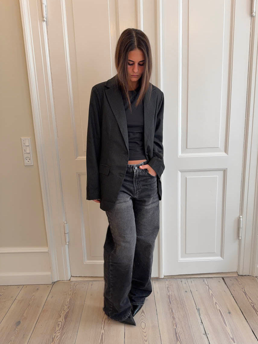 Anine Siyah Çizgili Blazer Ceket