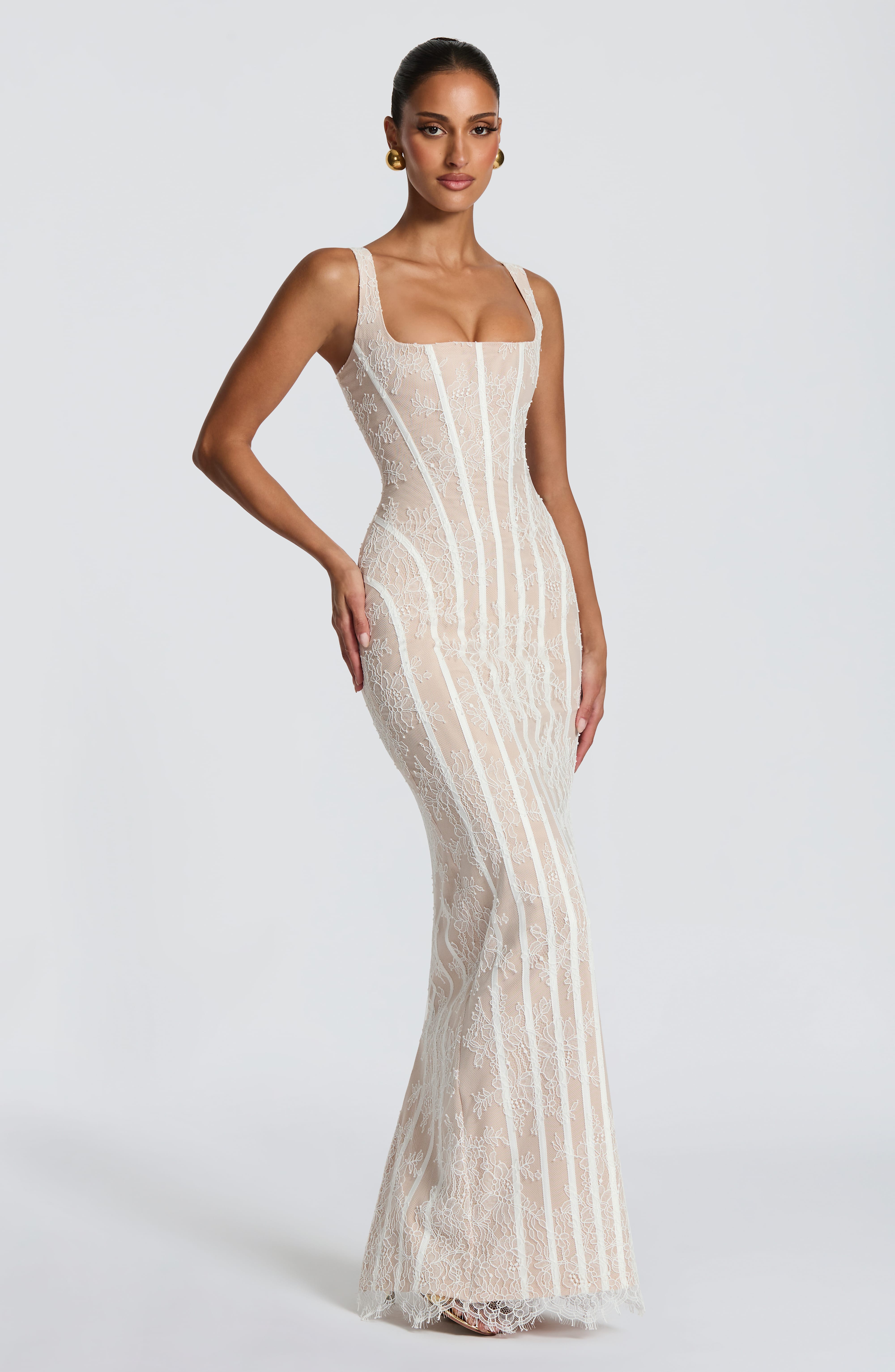 Polina Ekru Maxi Elbise