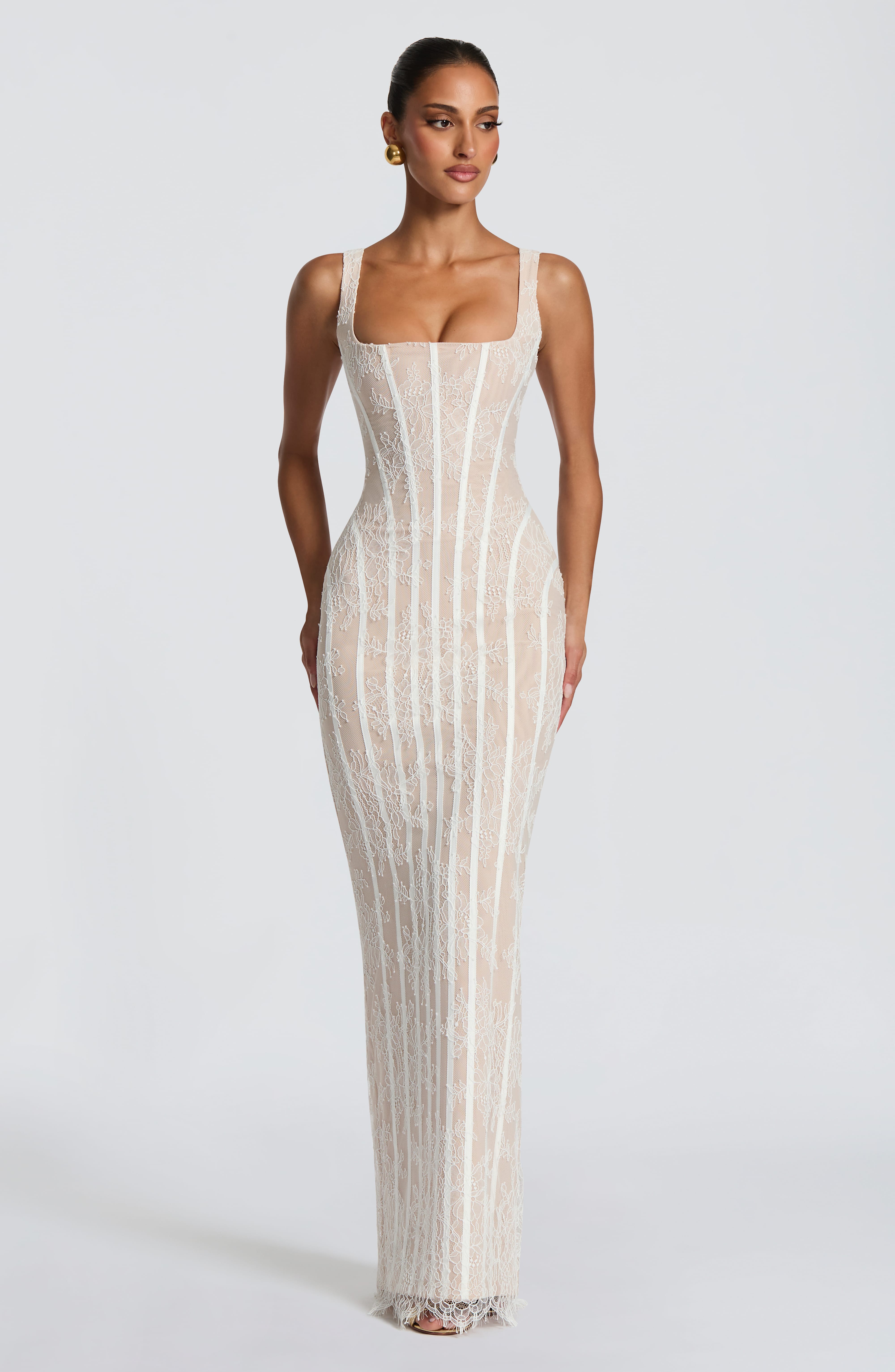 Polina Ekru Maxi Elbise