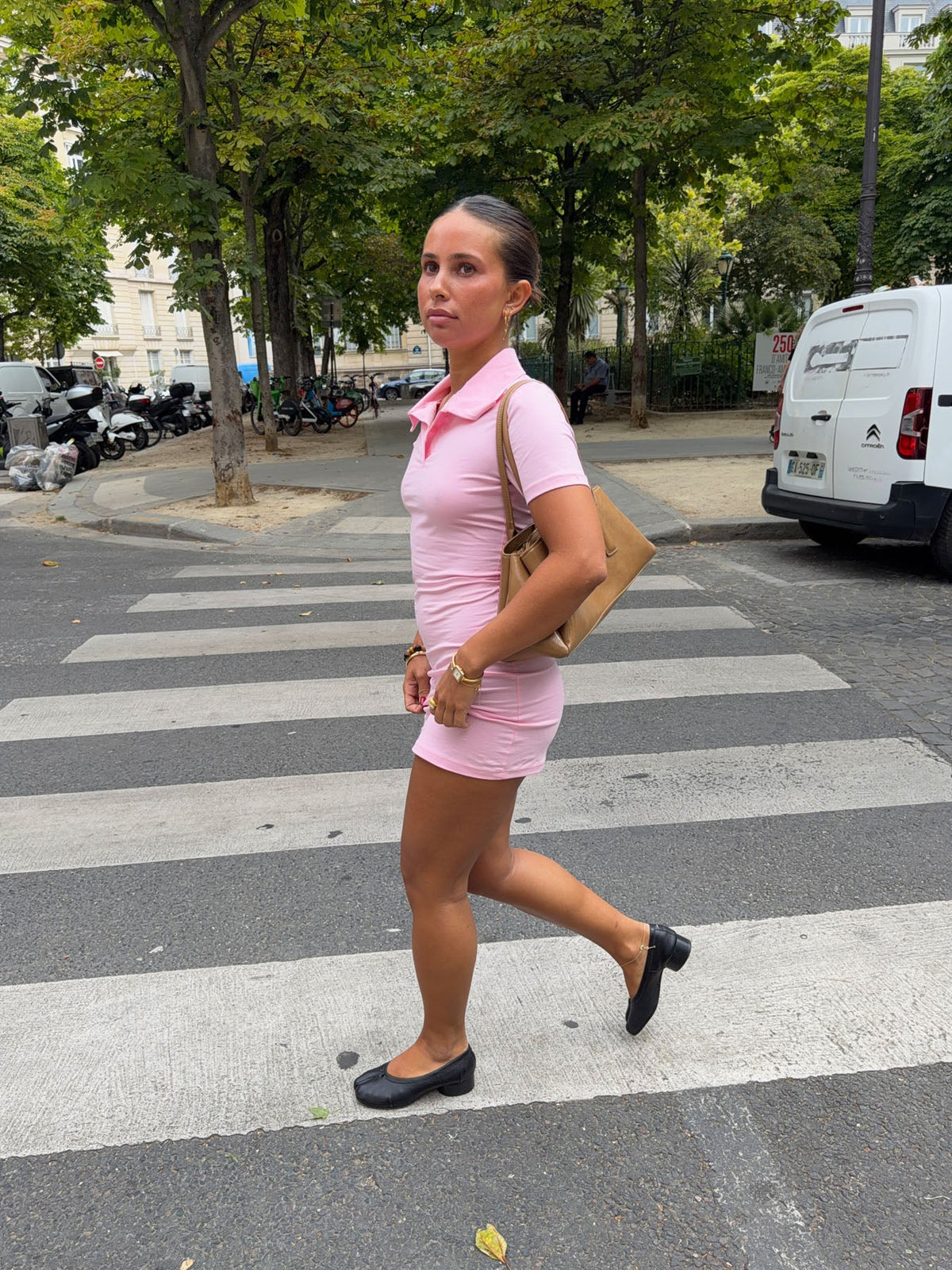 Ellen Pembe Polo Mini Elbise