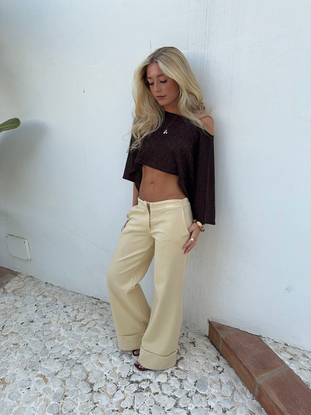 Emilie Işıltılı Kahverengi Panço