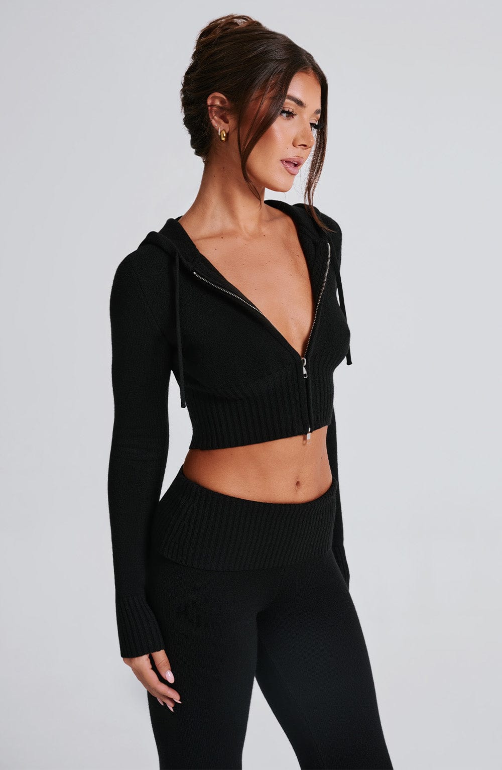 Portia Siyah Kapüşonlu Örgü Sweatshirt