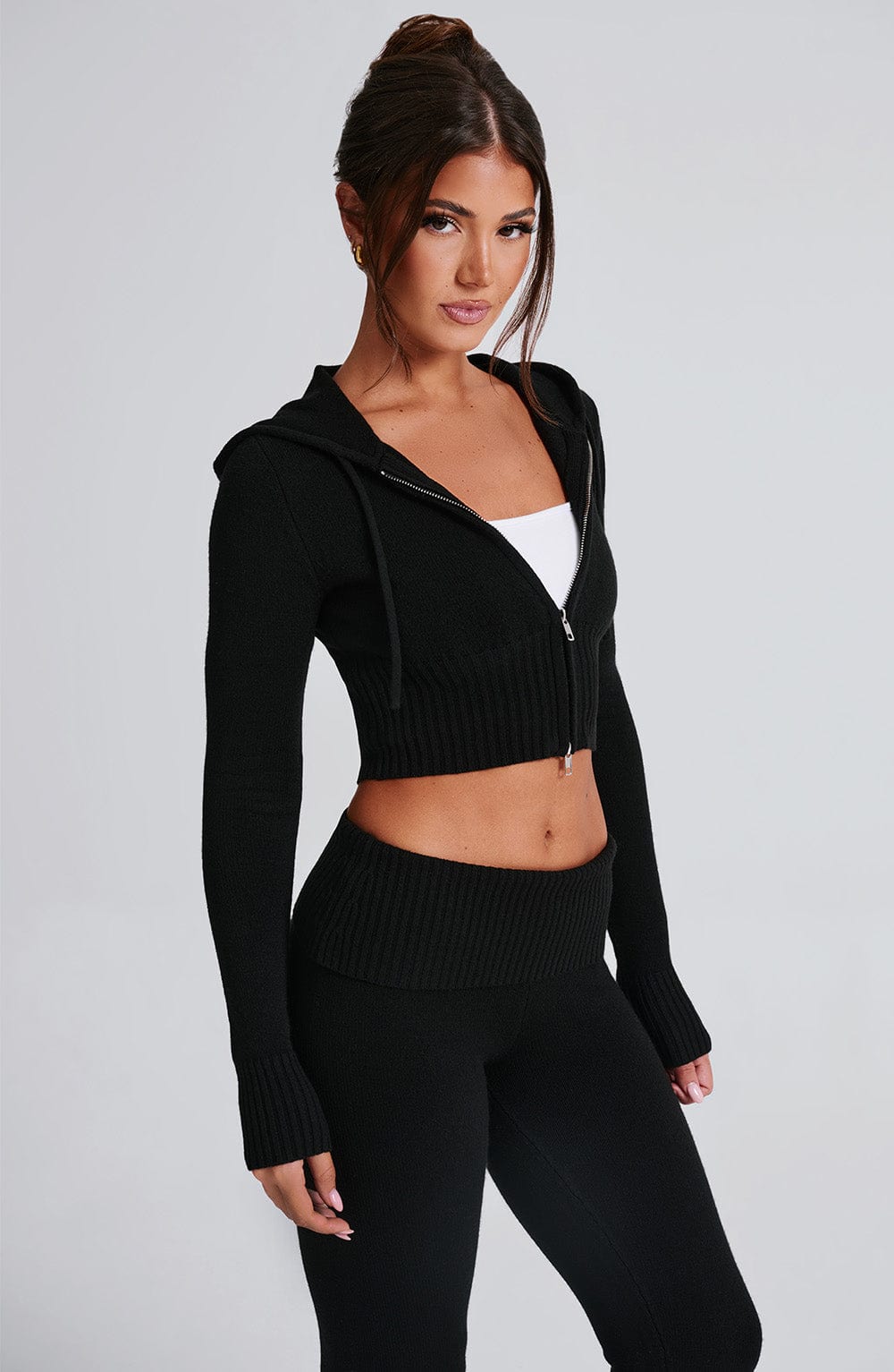 Portia Siyah Kapüşonlu Örgü Sweatshirt